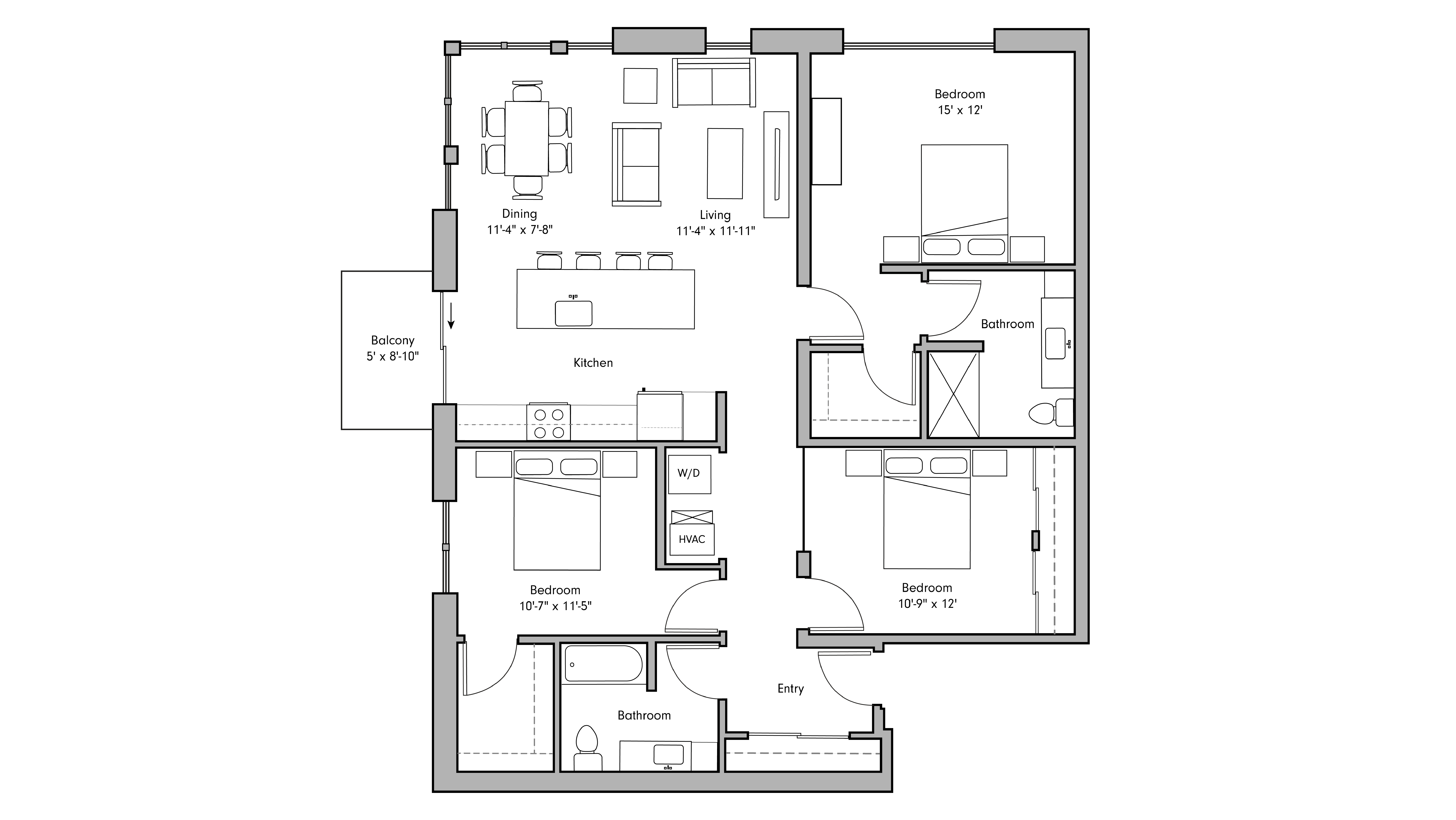 ULI The Penny 239 - 3 Bed, 2 Bath Floor Plan