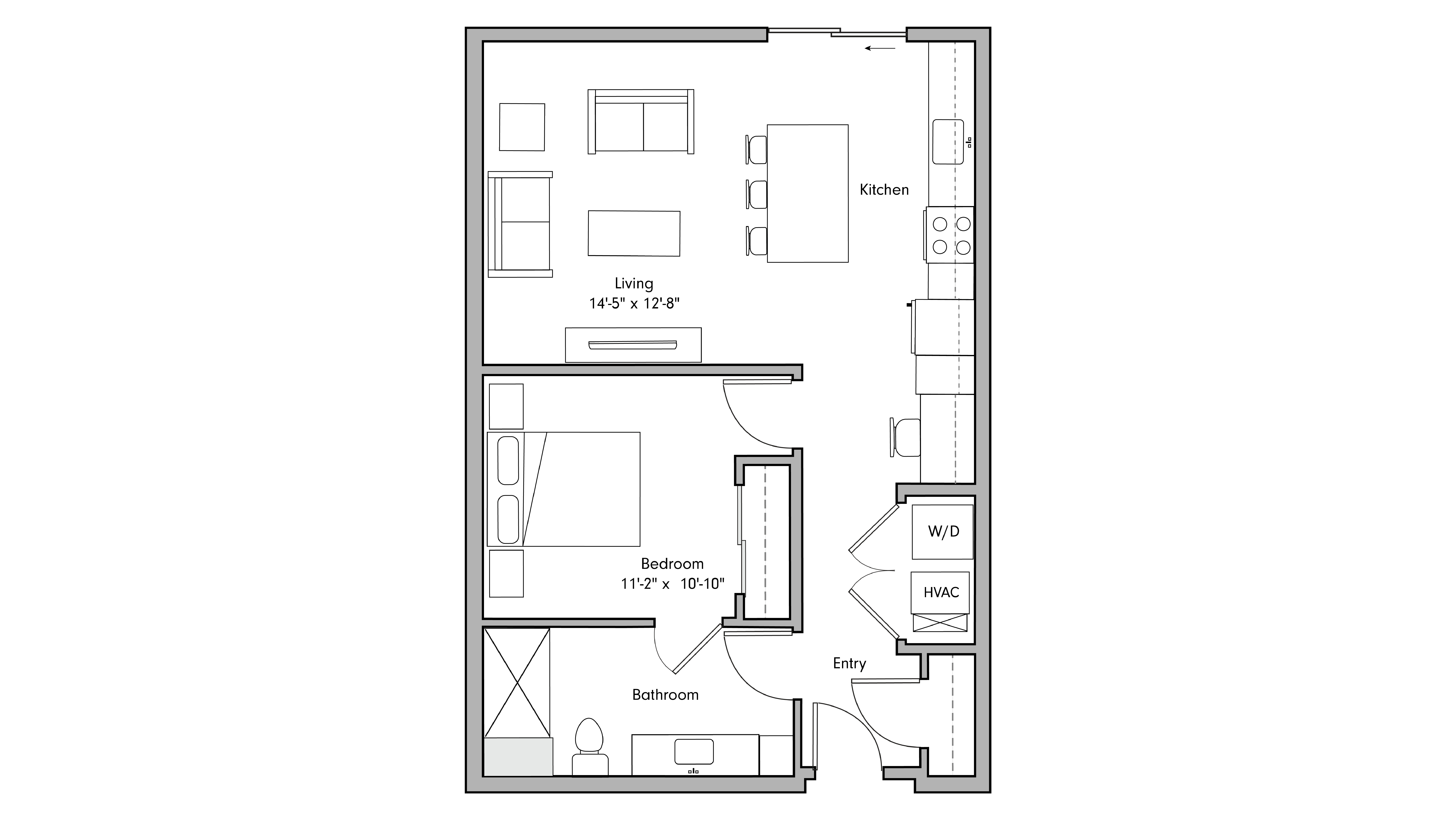 ULI The Penny 330 - 1 Bed, 1 Bath Floor Plan