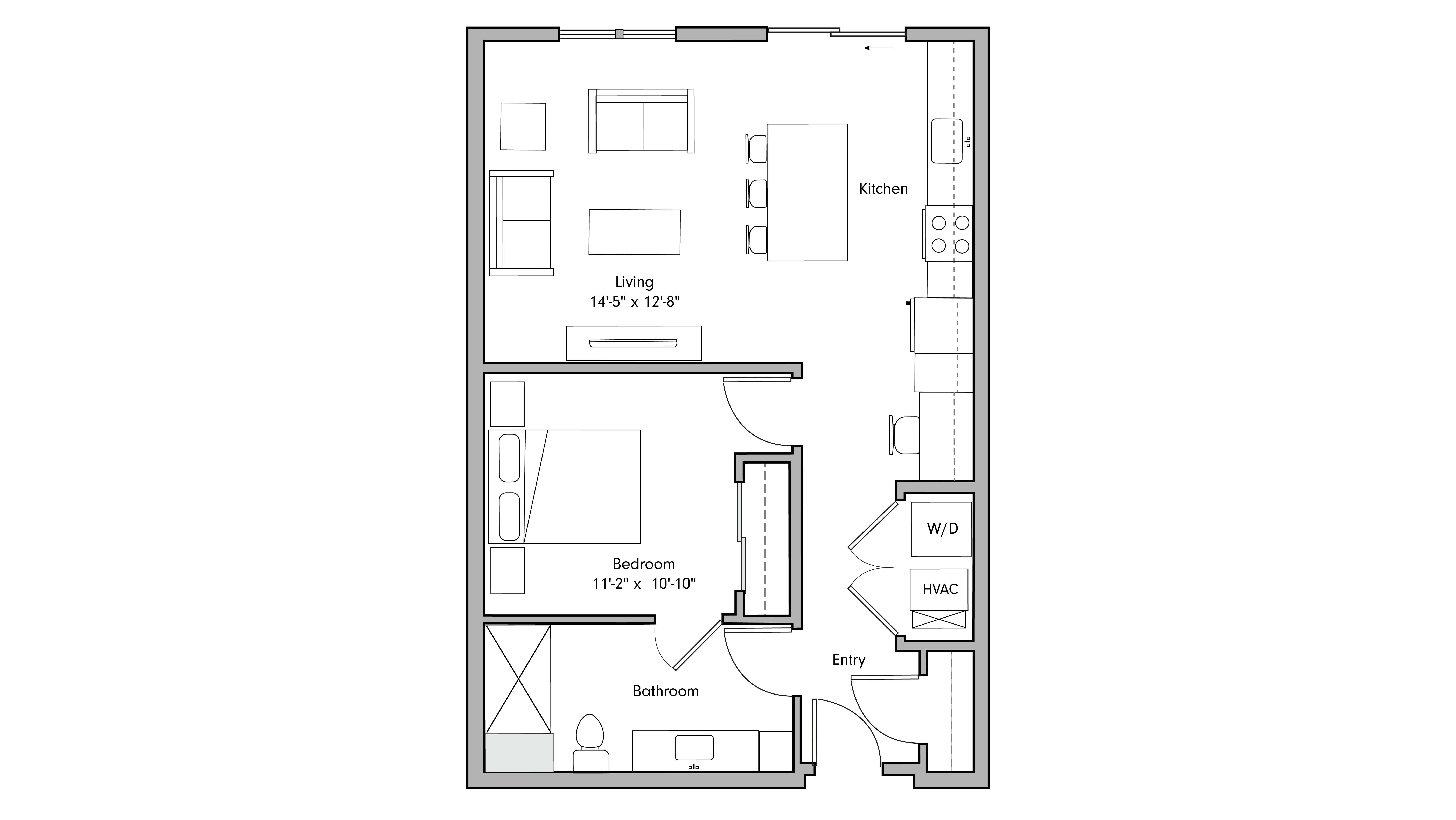 ULI The Penny 518 - 1 Bed, 1 Bath Floor Plan