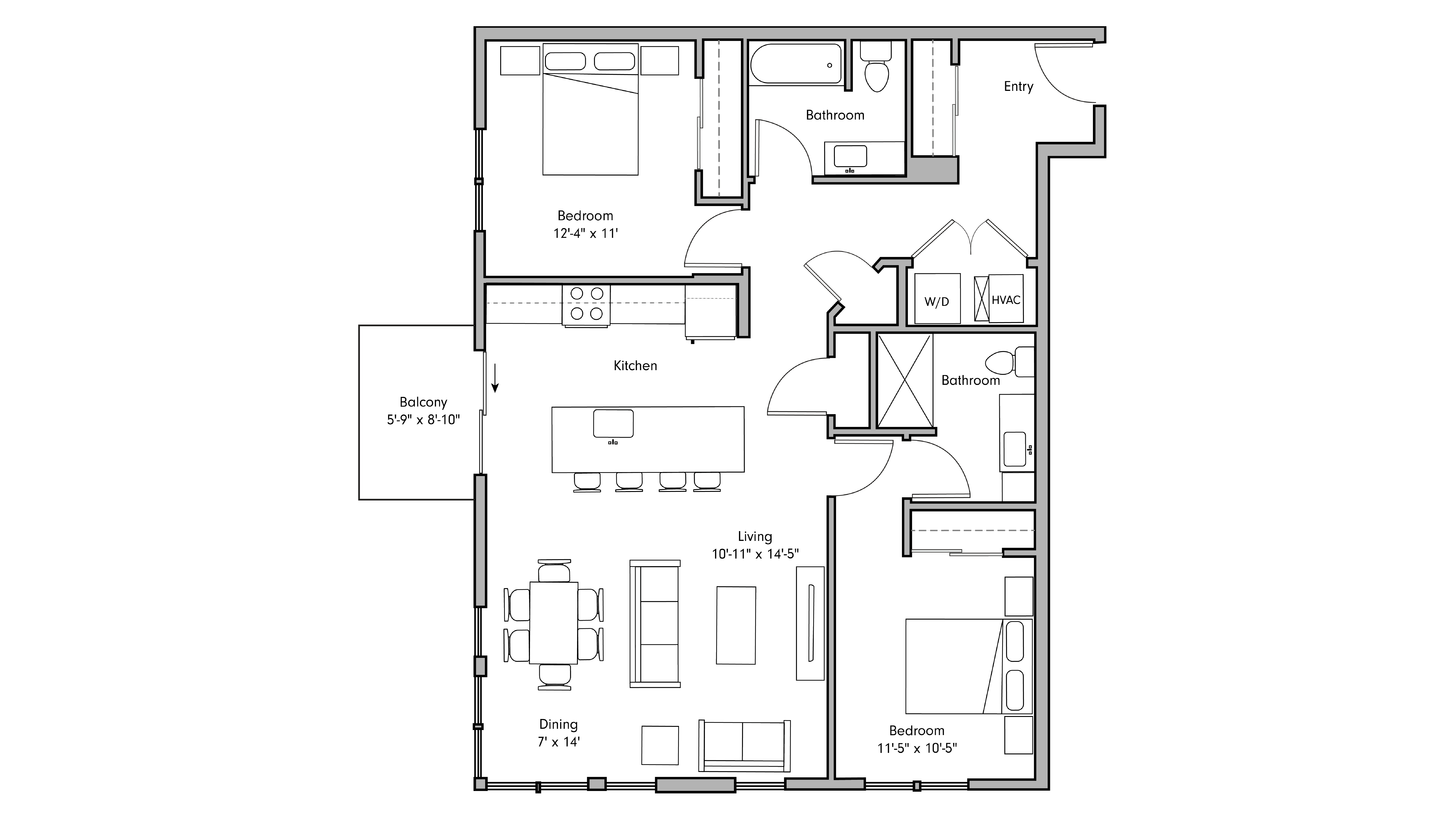 ULI The Penny 535 - 2 Bed, 2 Bath Floor Plan