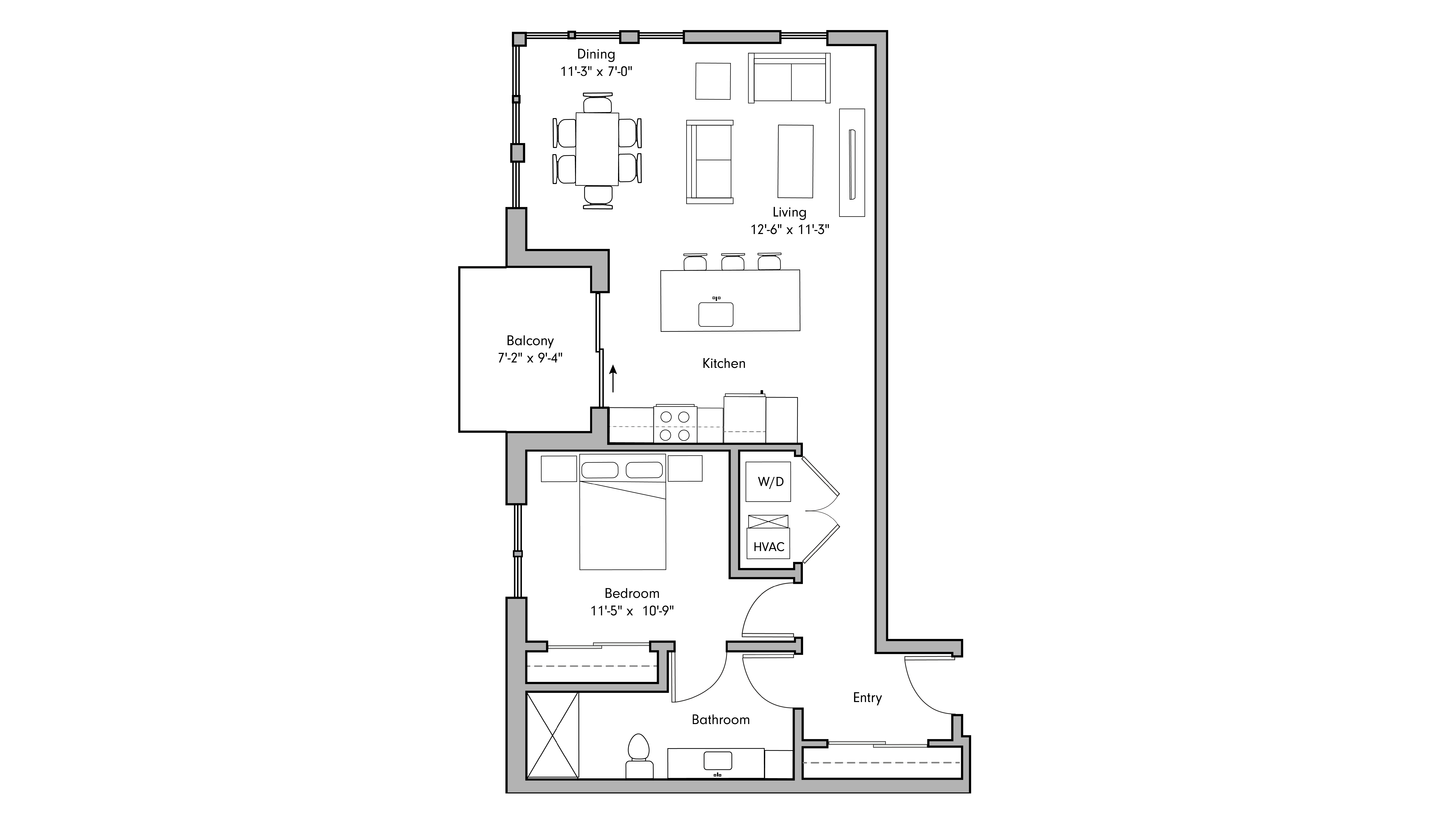 ULI The Penny 601 - 1 Bed, 1 Bath Floor Plan