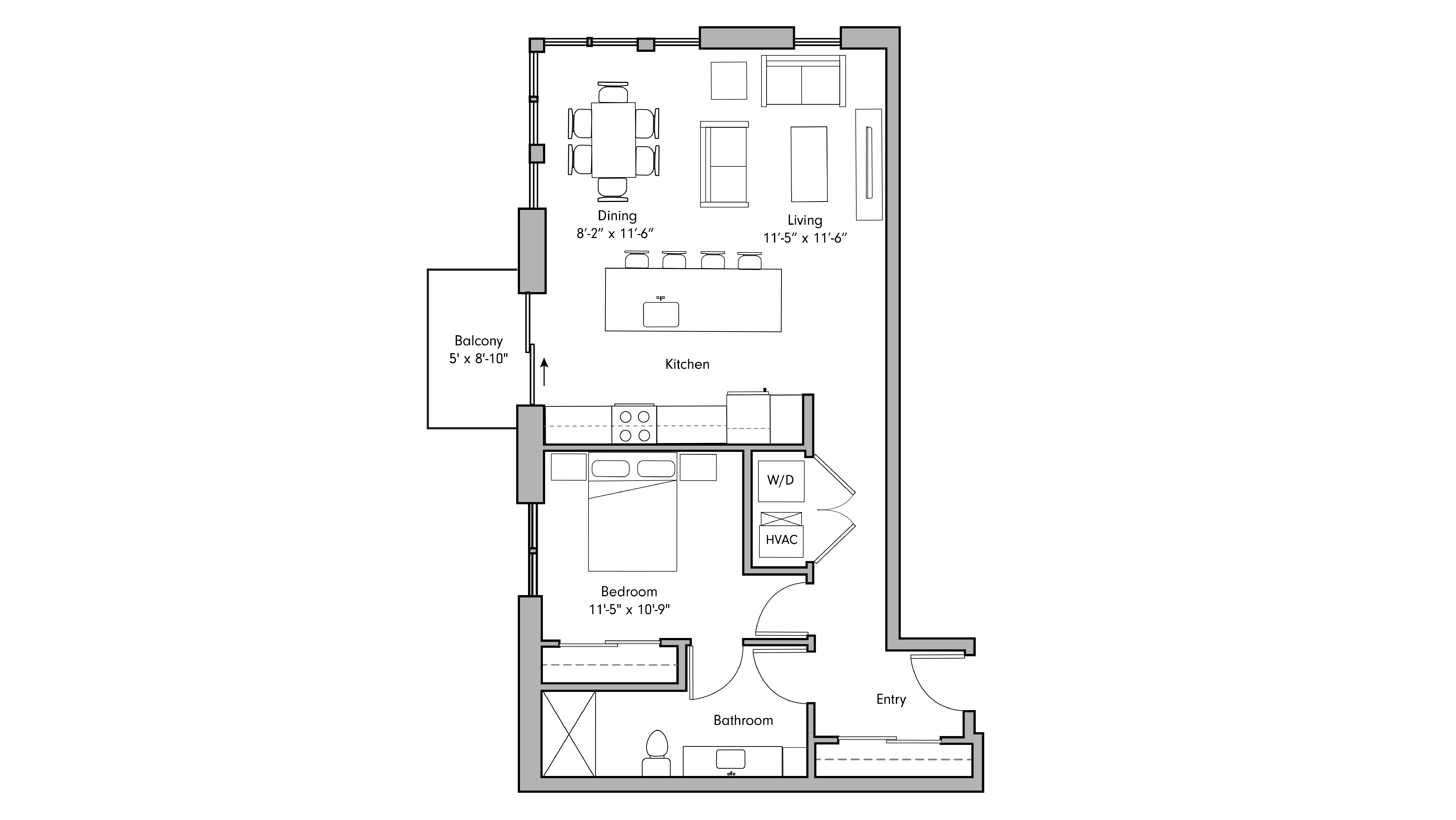 ULI The Penny 639 - 1 Bed, 1 Bath Floor Plan