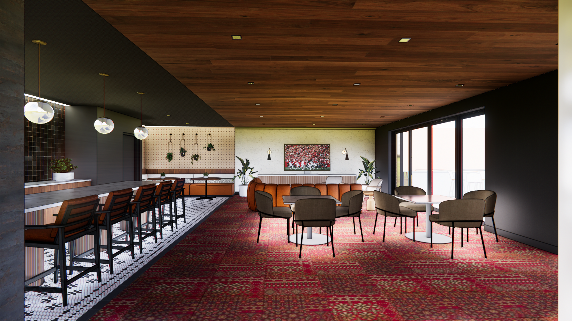 Upscale resident lounge at The Penny Apartments with modern finishes