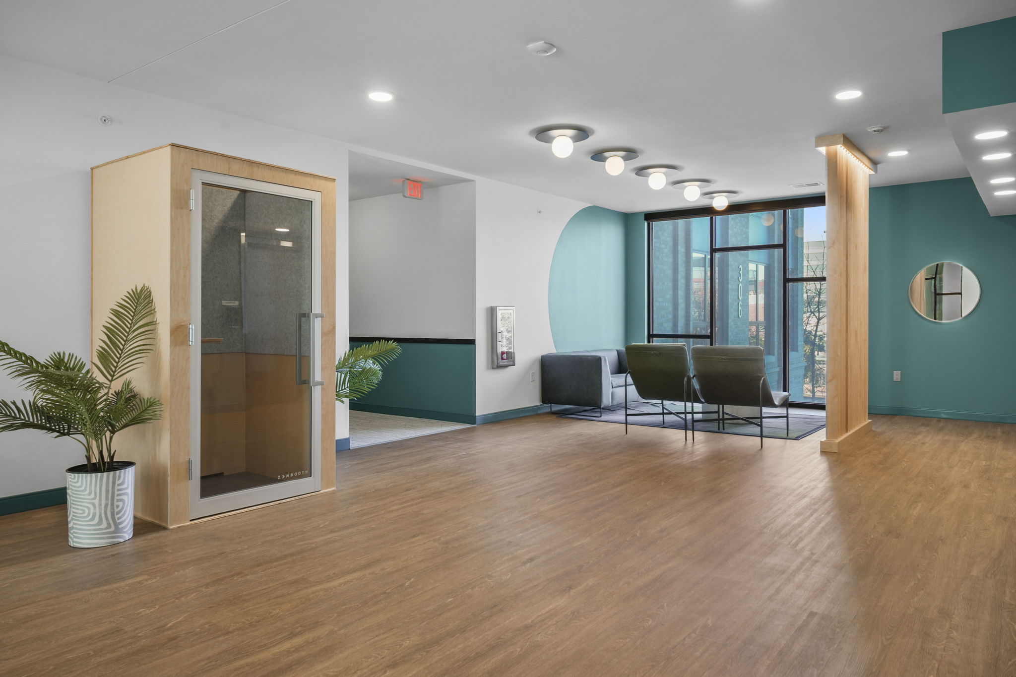 The Irwin study featuring workspace seating and a calm setting for productivity