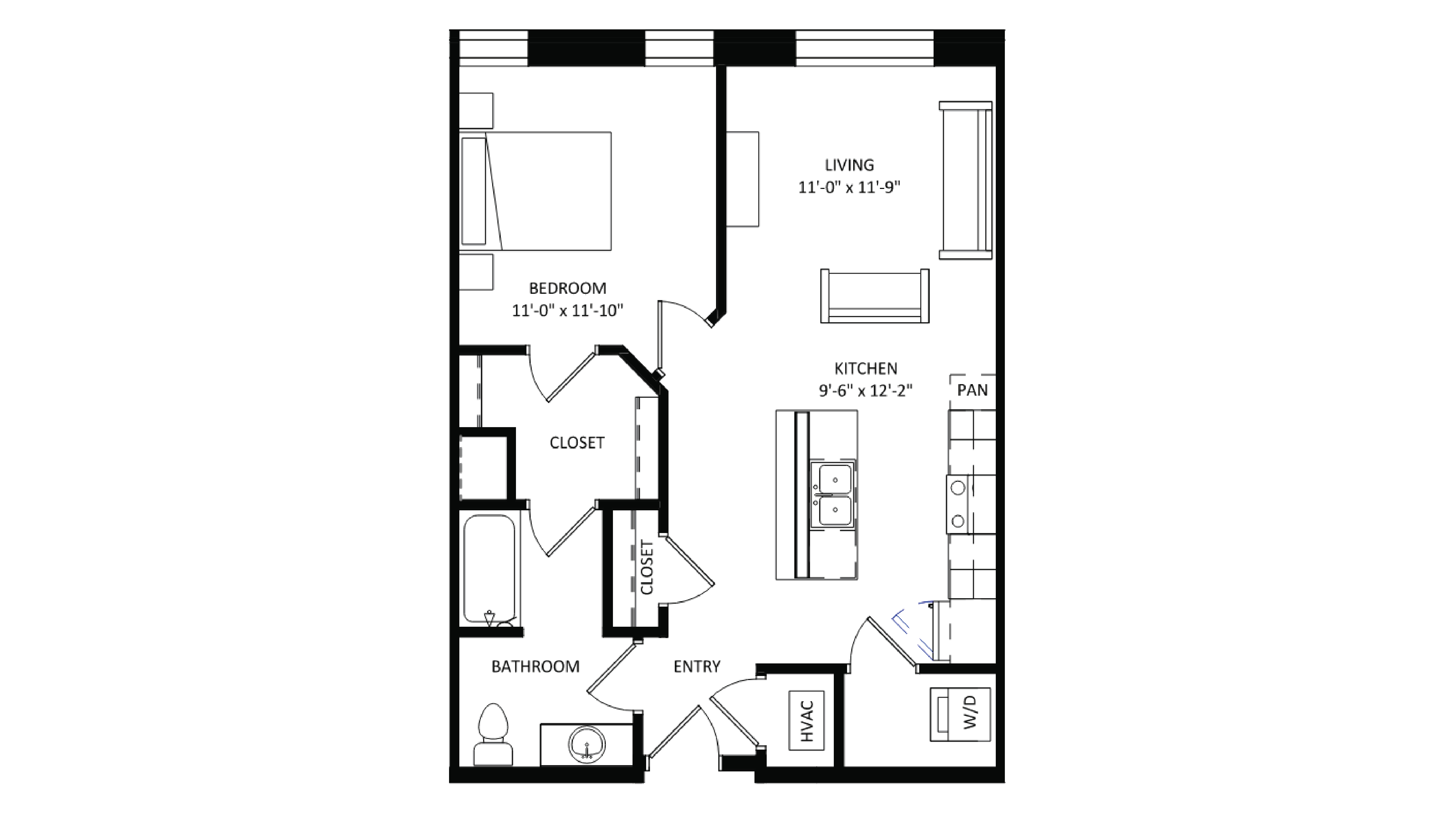 ULI The Irwin N104 - 1 Bed, 1 Bath Floor Plan