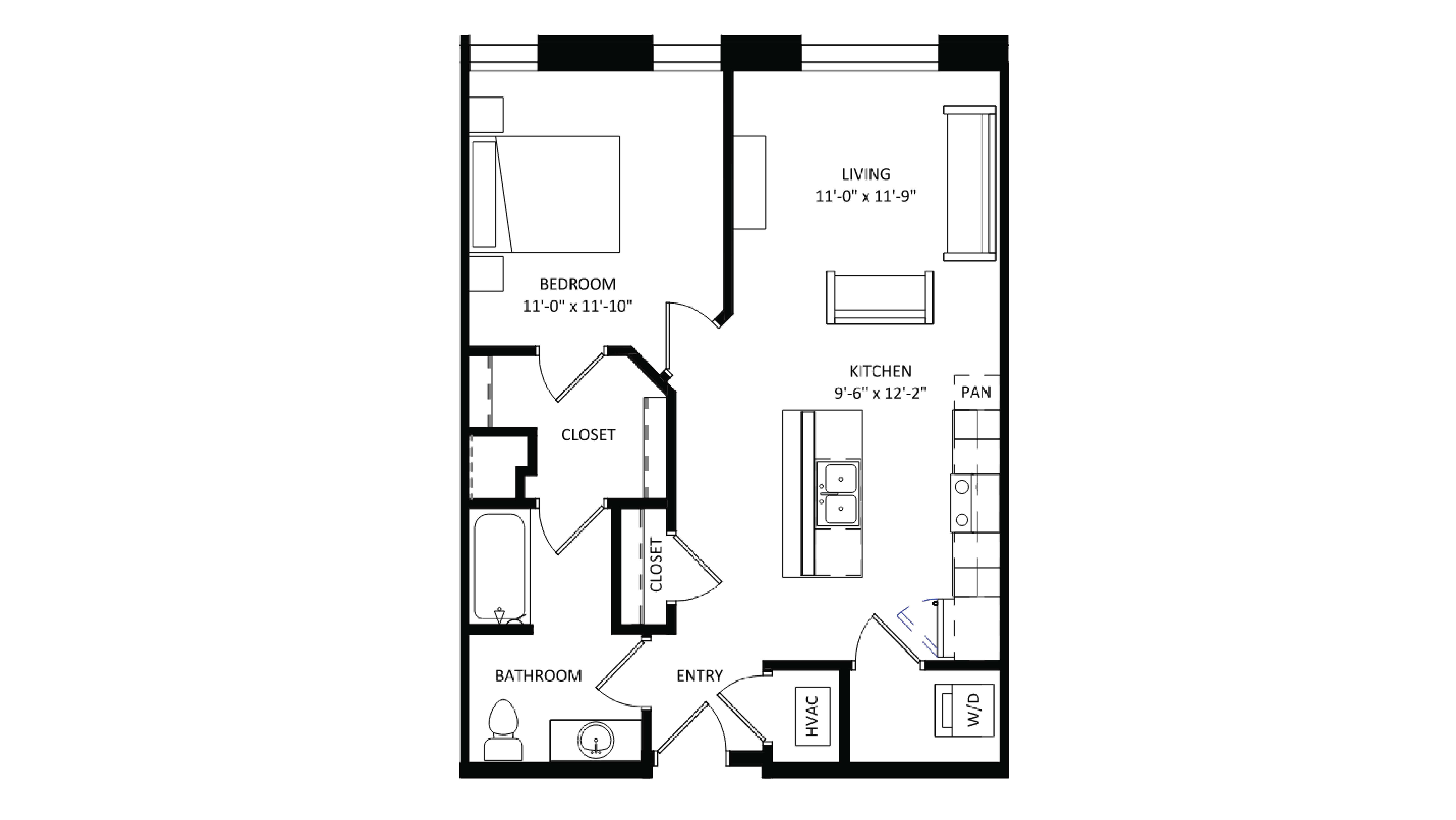 ULI The Irwin N108 - 1 Bed, 1 Bath Floor Plan