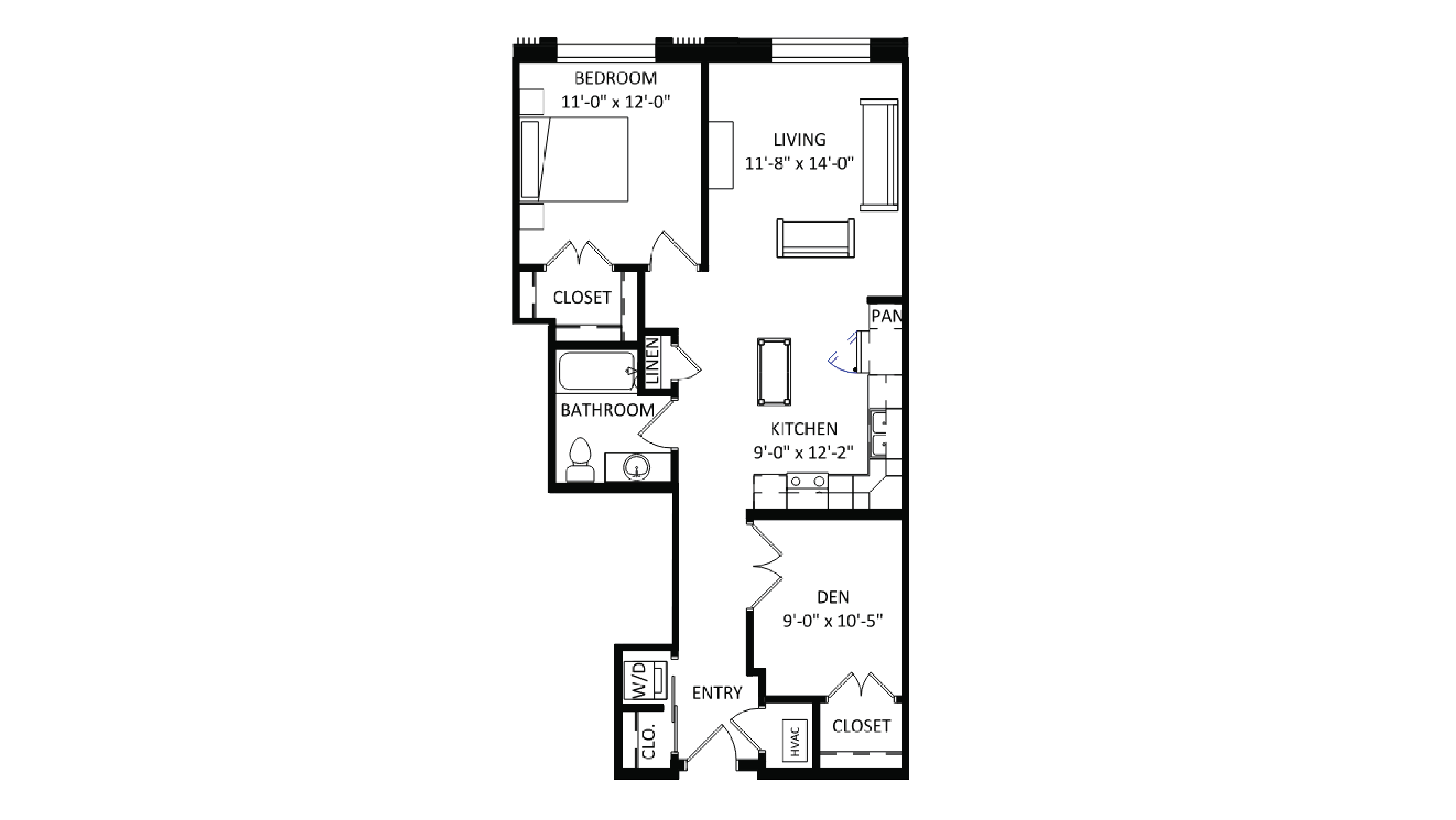 ULI The Irwin N114 - 1 Bed Den, 1 Bath Floor Plan