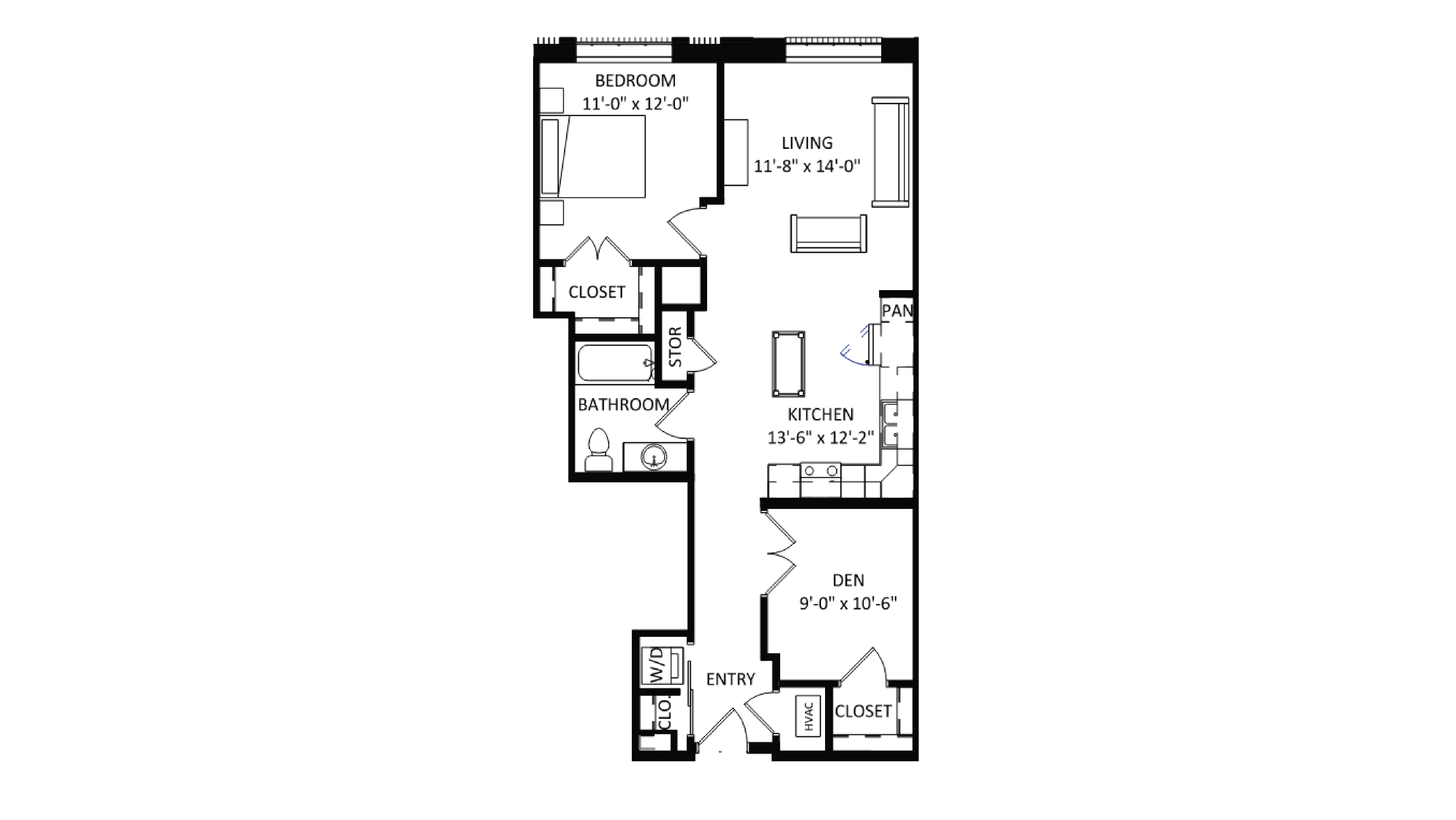ULI The Irwin N118 - 1 Bed Den, 1 Bath Floor Plan