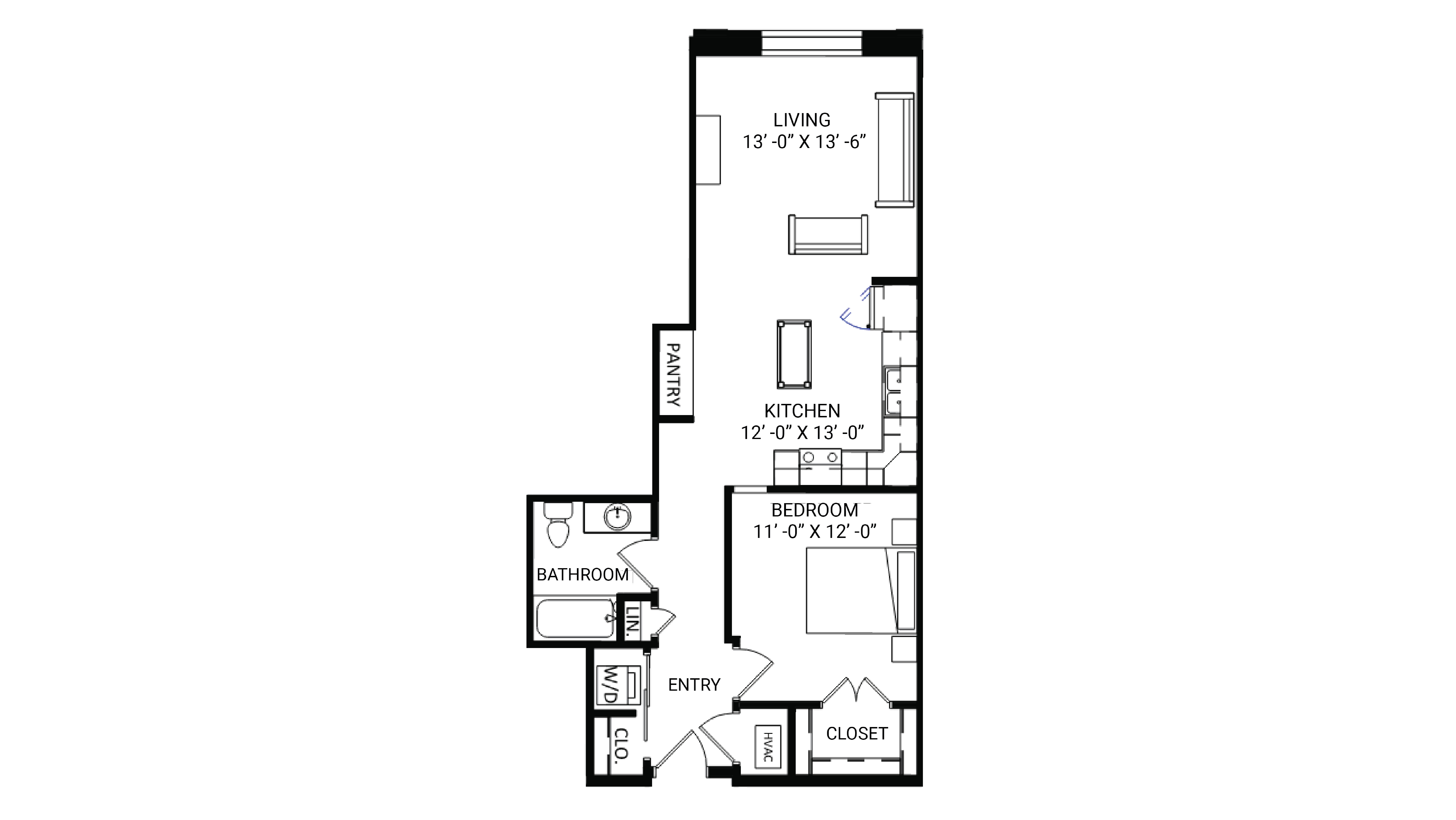 ULI The Irwin N120 - 1 Bed, 1 Bath Floor Plan