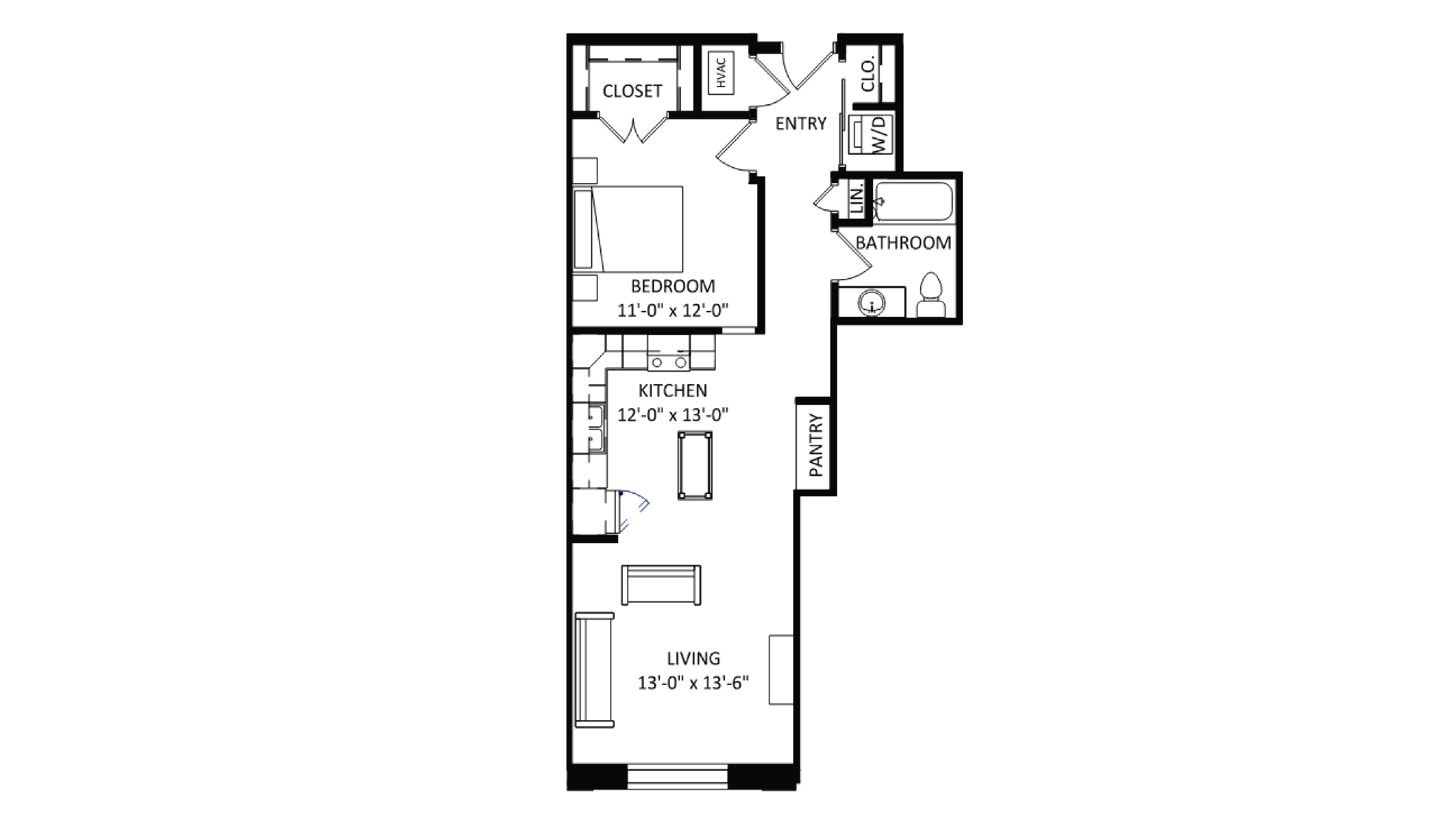 ULI The Irwin N121 - 1 Bed, 1 Bath Floor Plan