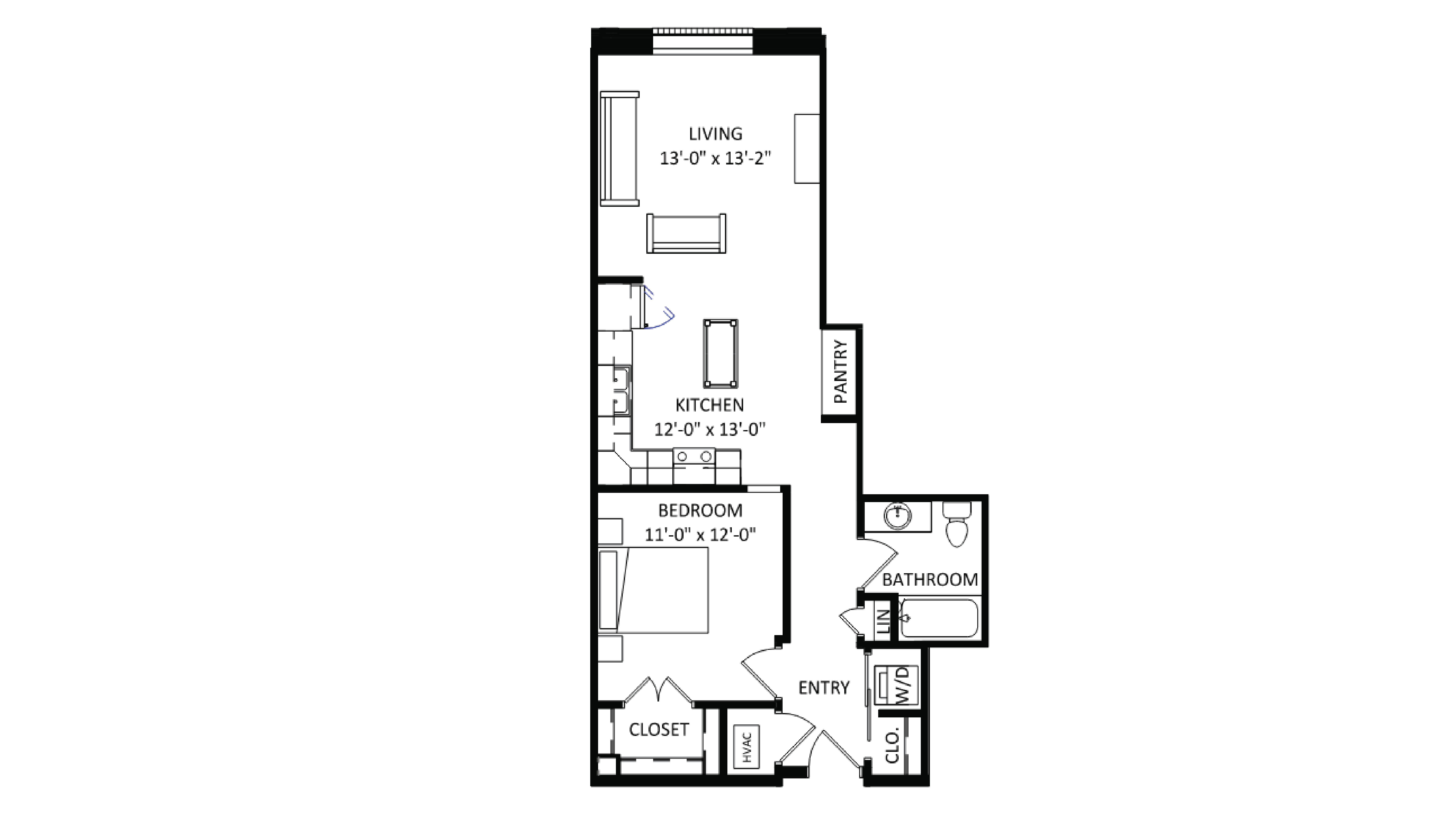 ULI The Irwin N126 - 1 Bed, 1 Bath Floor Plan