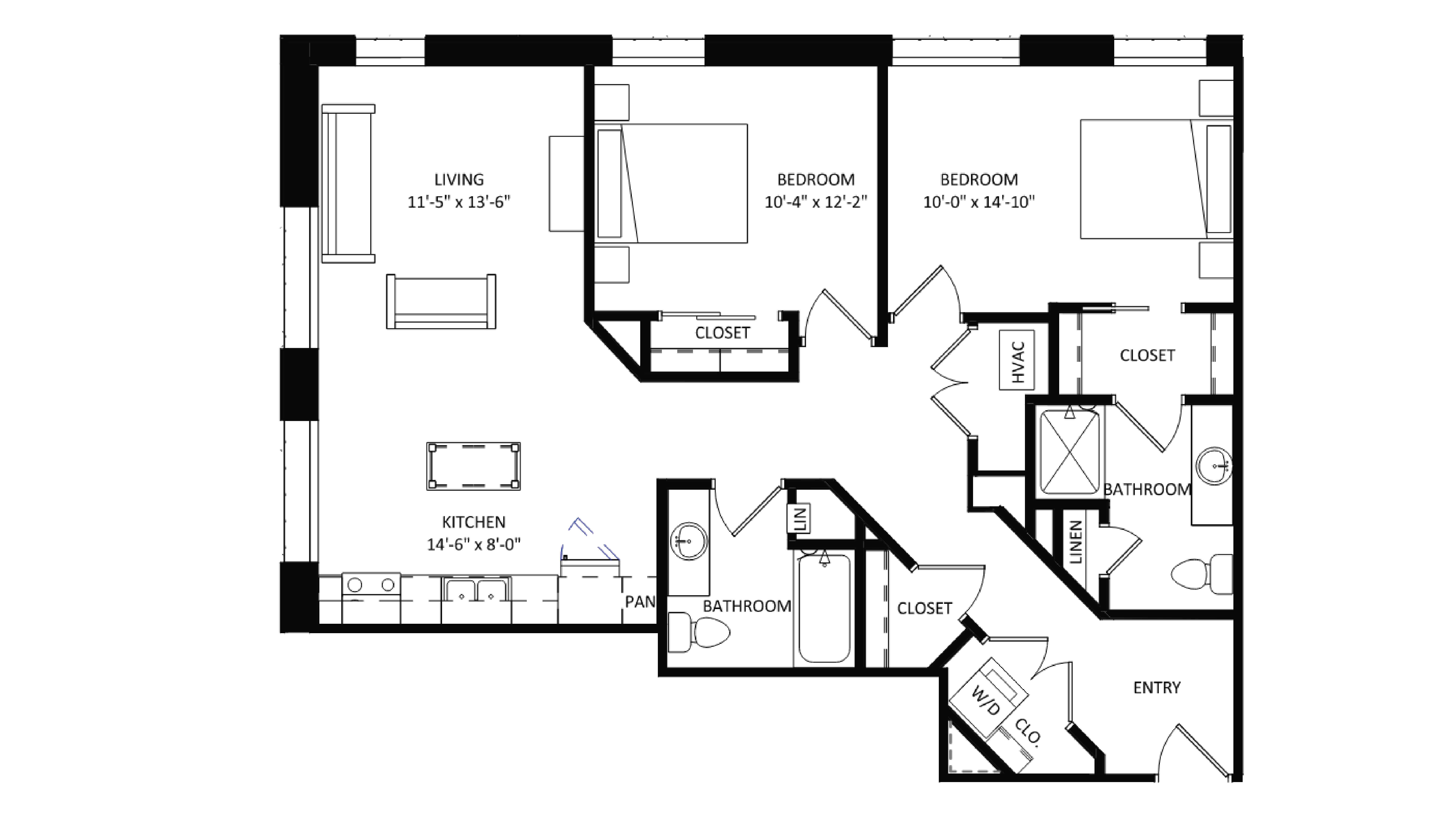 ULI The Irwin N128 - 2 Bed, 2 Bath Floor Plan