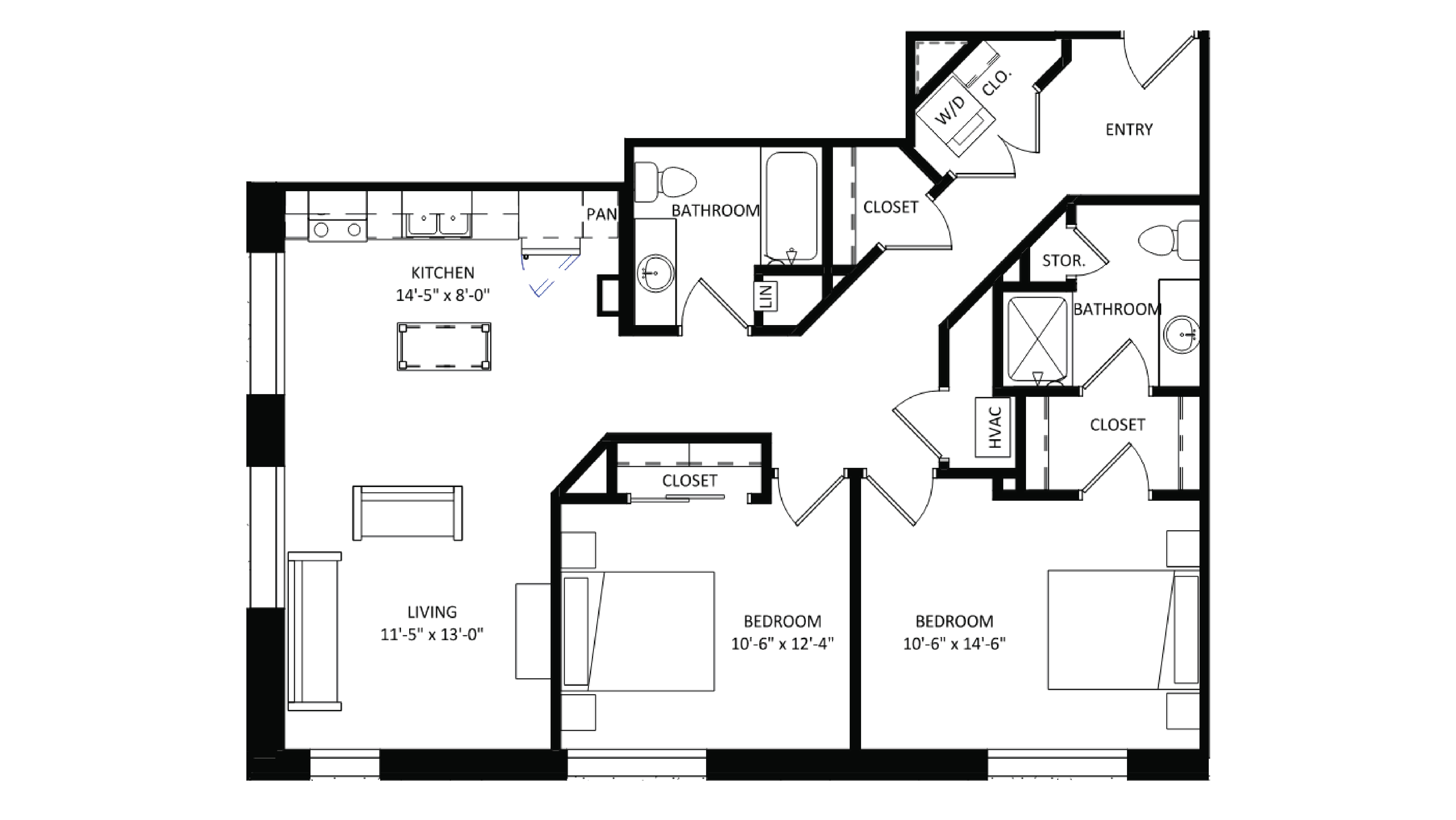 ULI The Irwin N136 - 2 Bed, 2 Bath Floor Plan