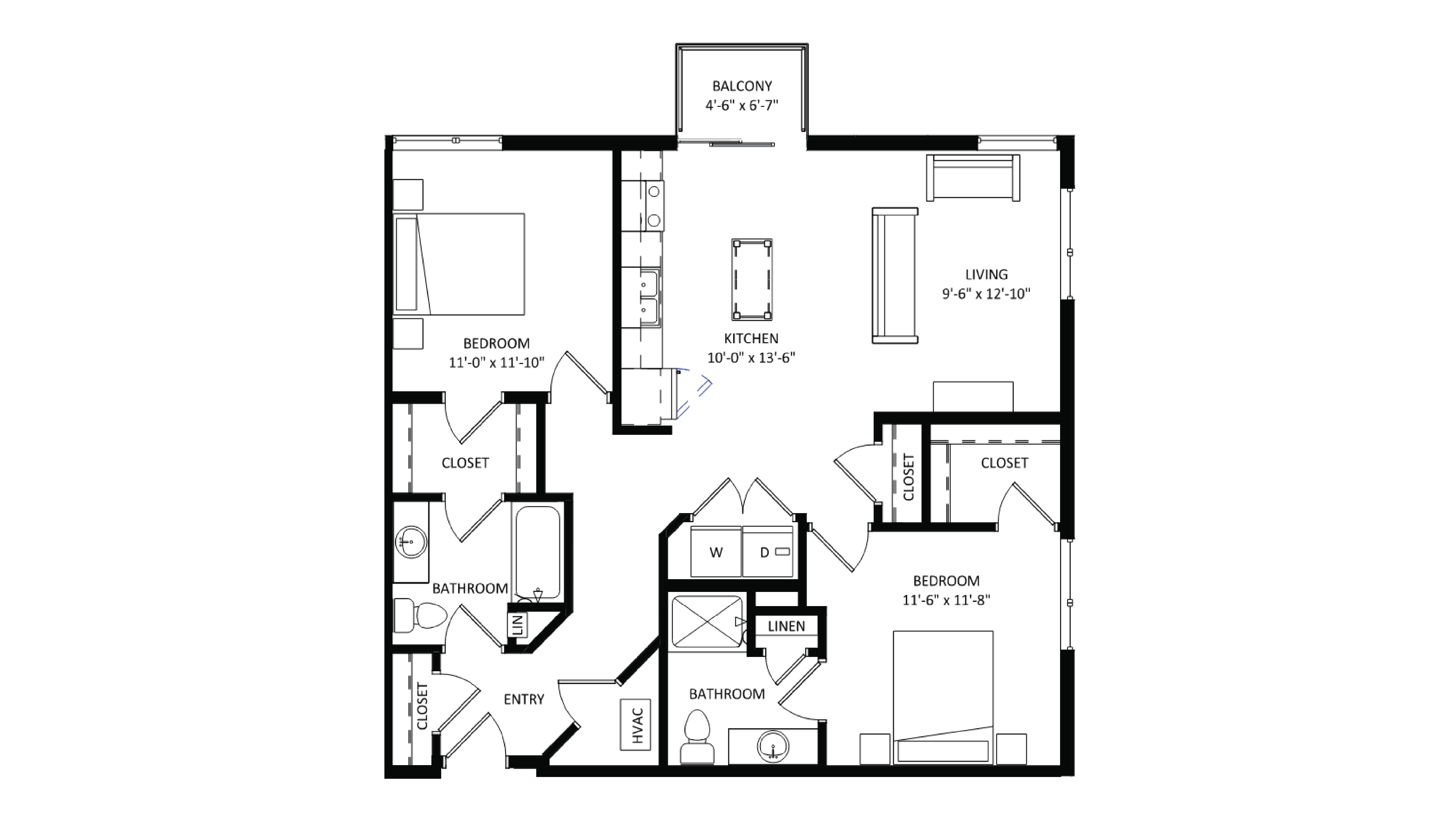 ULI The Irwin N202 - 2 Bed, 2 Bath Floor Plan