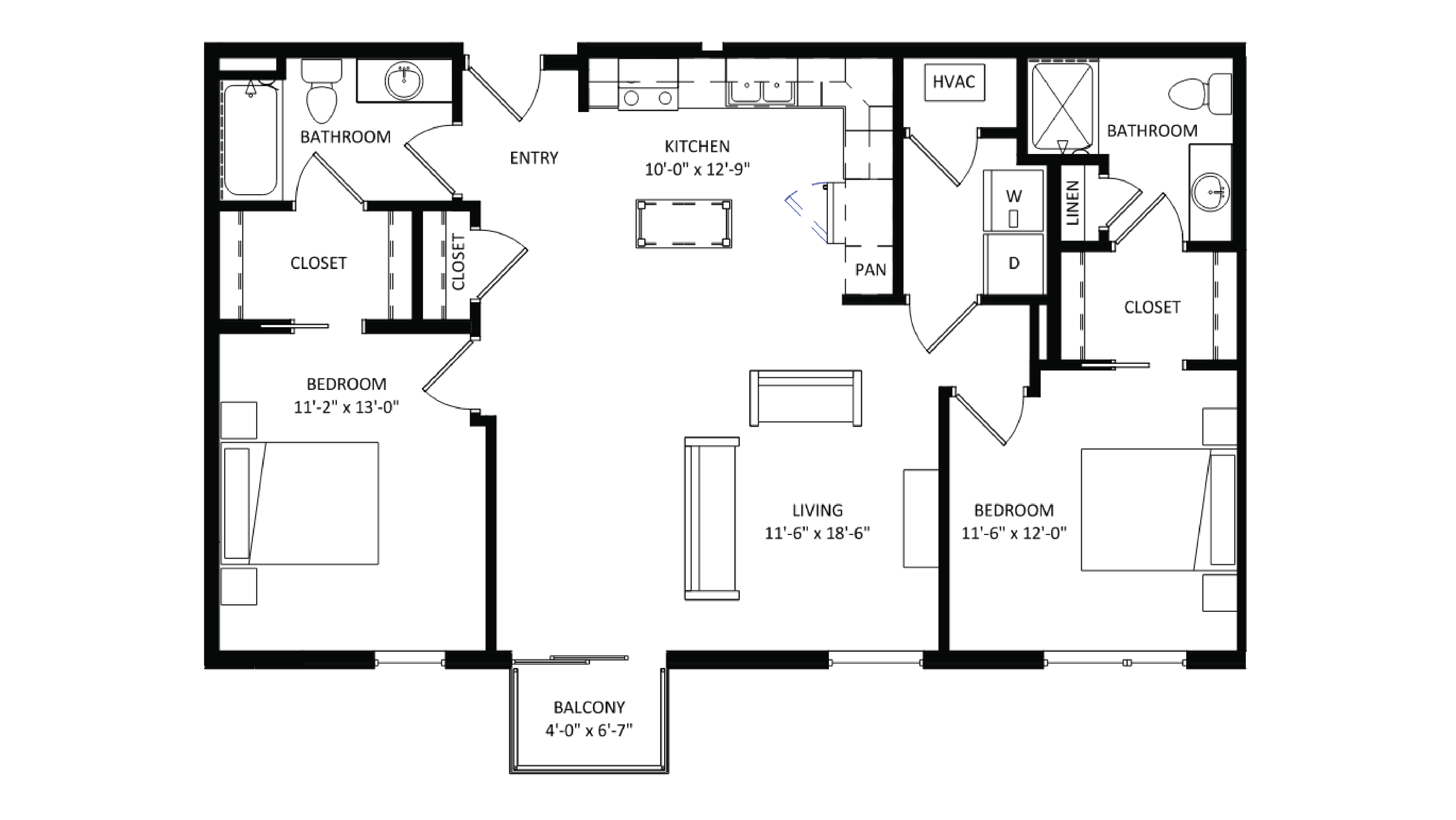 ULI The Irwin N207 - 2 Bed, 2 Bath Floor Plan