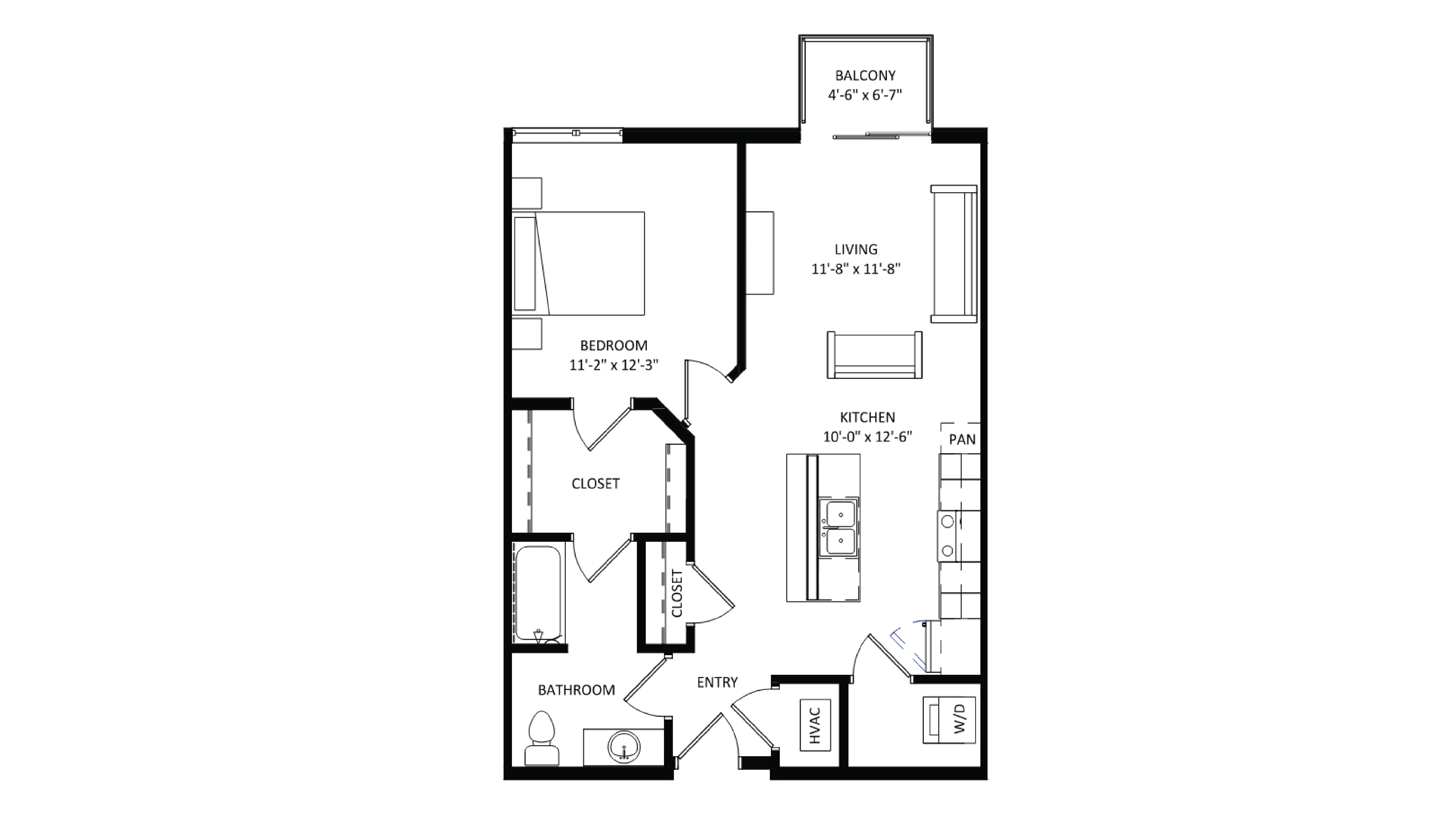 ULI The Irwin N208 - 1 Bed, 1 Bath Floor Plan