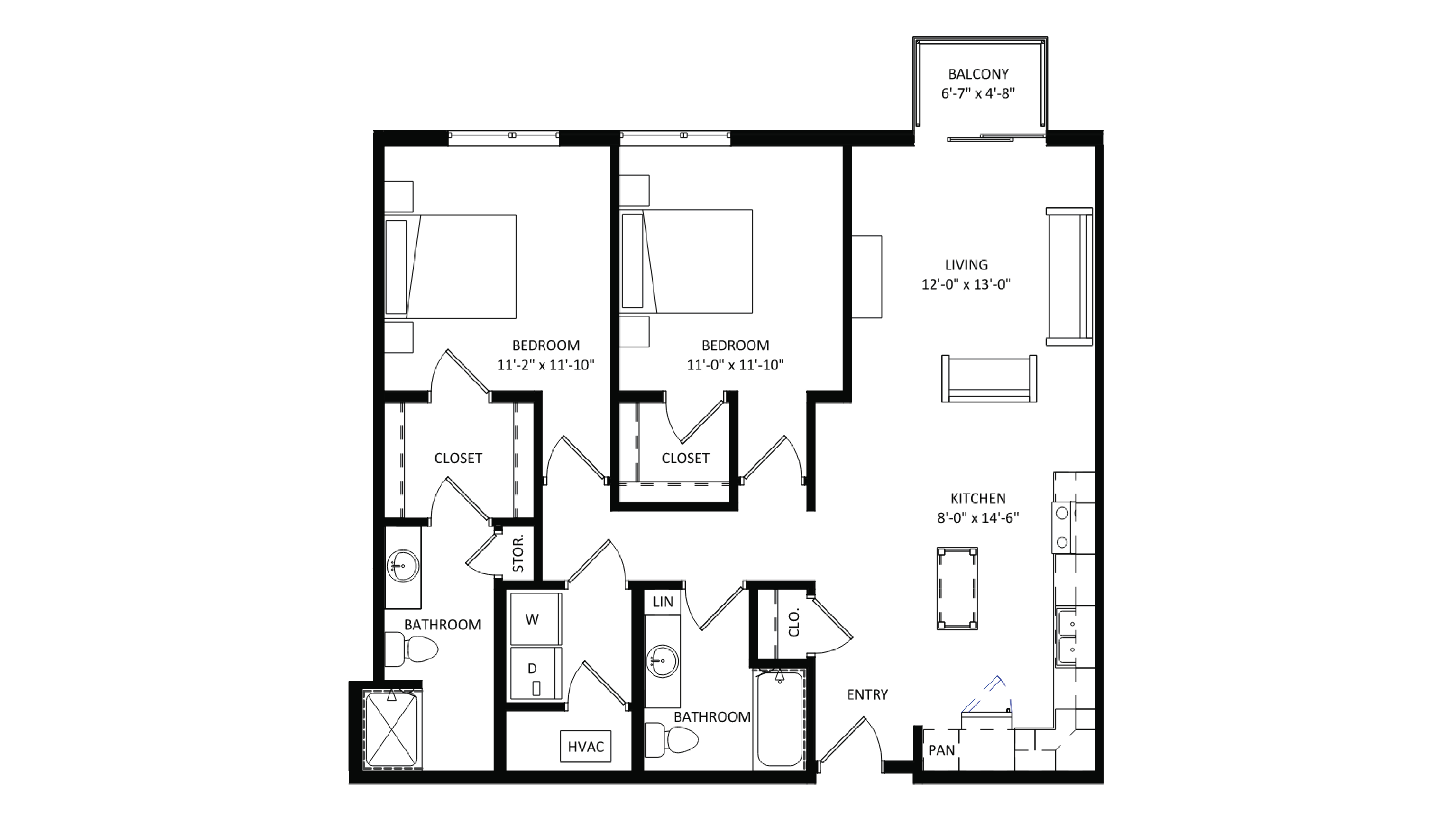 ULI The Irwin N210 - 2 Bed, 2 Bath Floor Plan