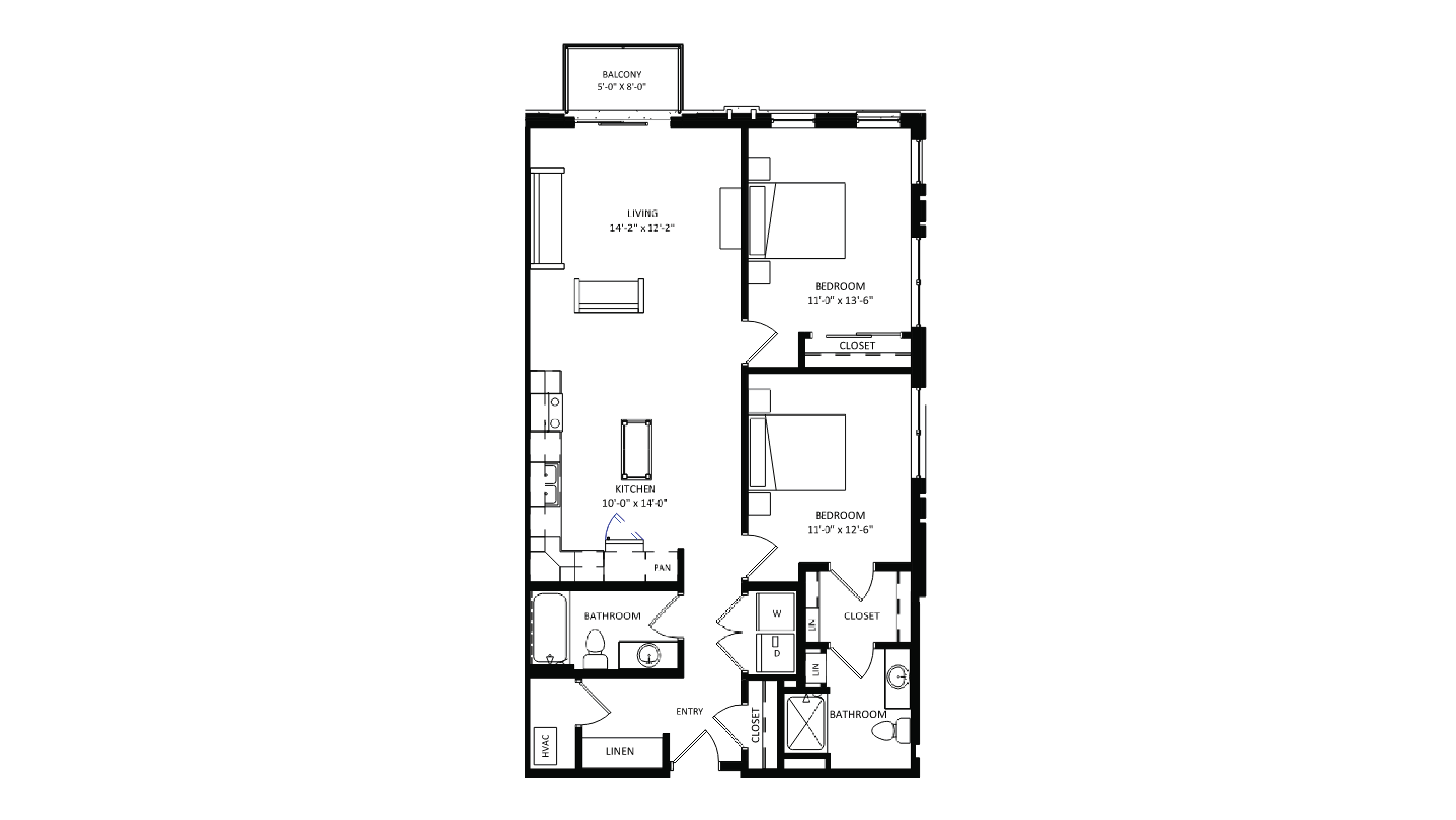 ULI The Irwin N212 - 2 Bed, 2 Bath Floor Plan