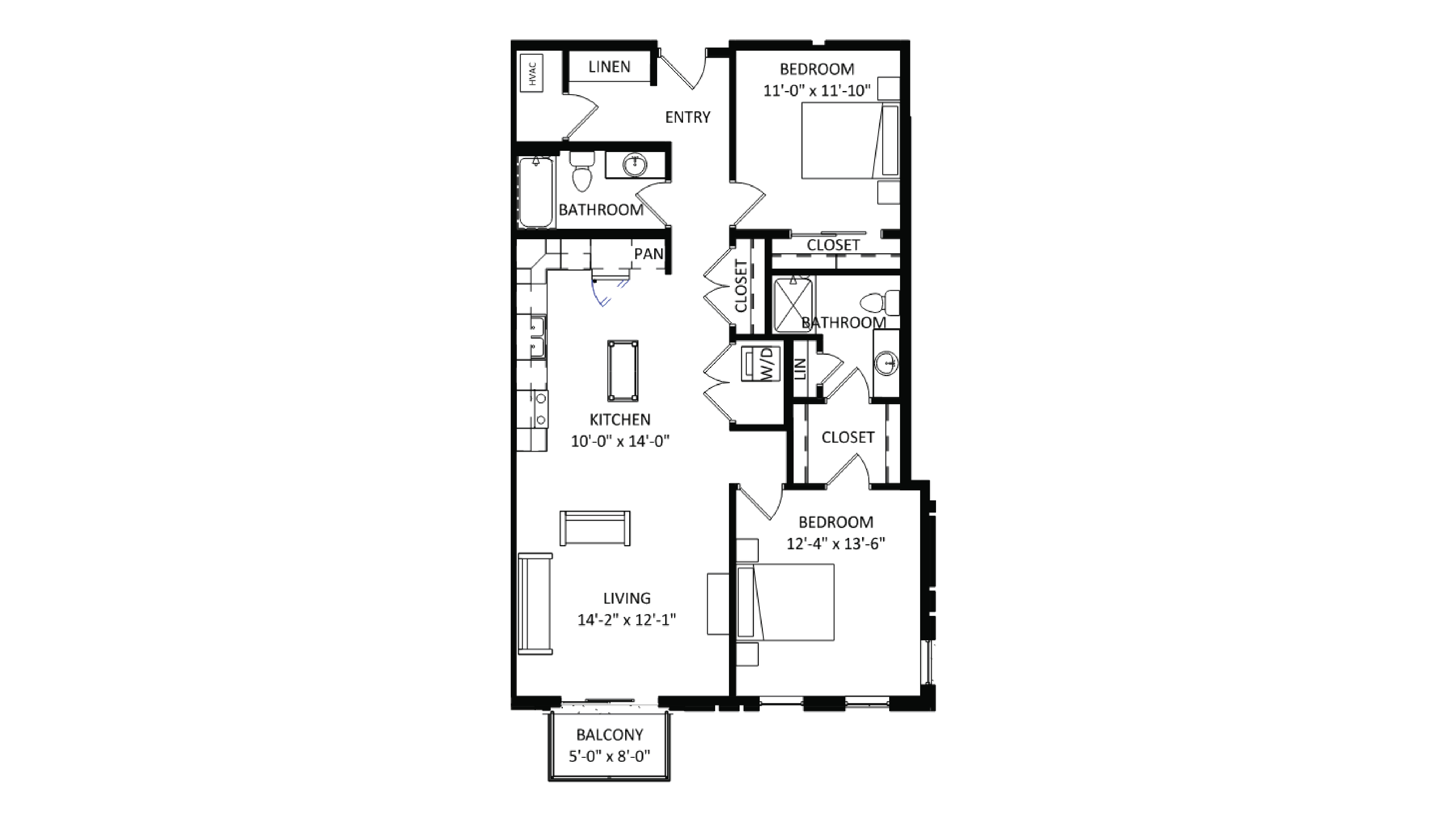 ULI The Irwin N213 - 2 Bed, 2 Bath Floor Plan