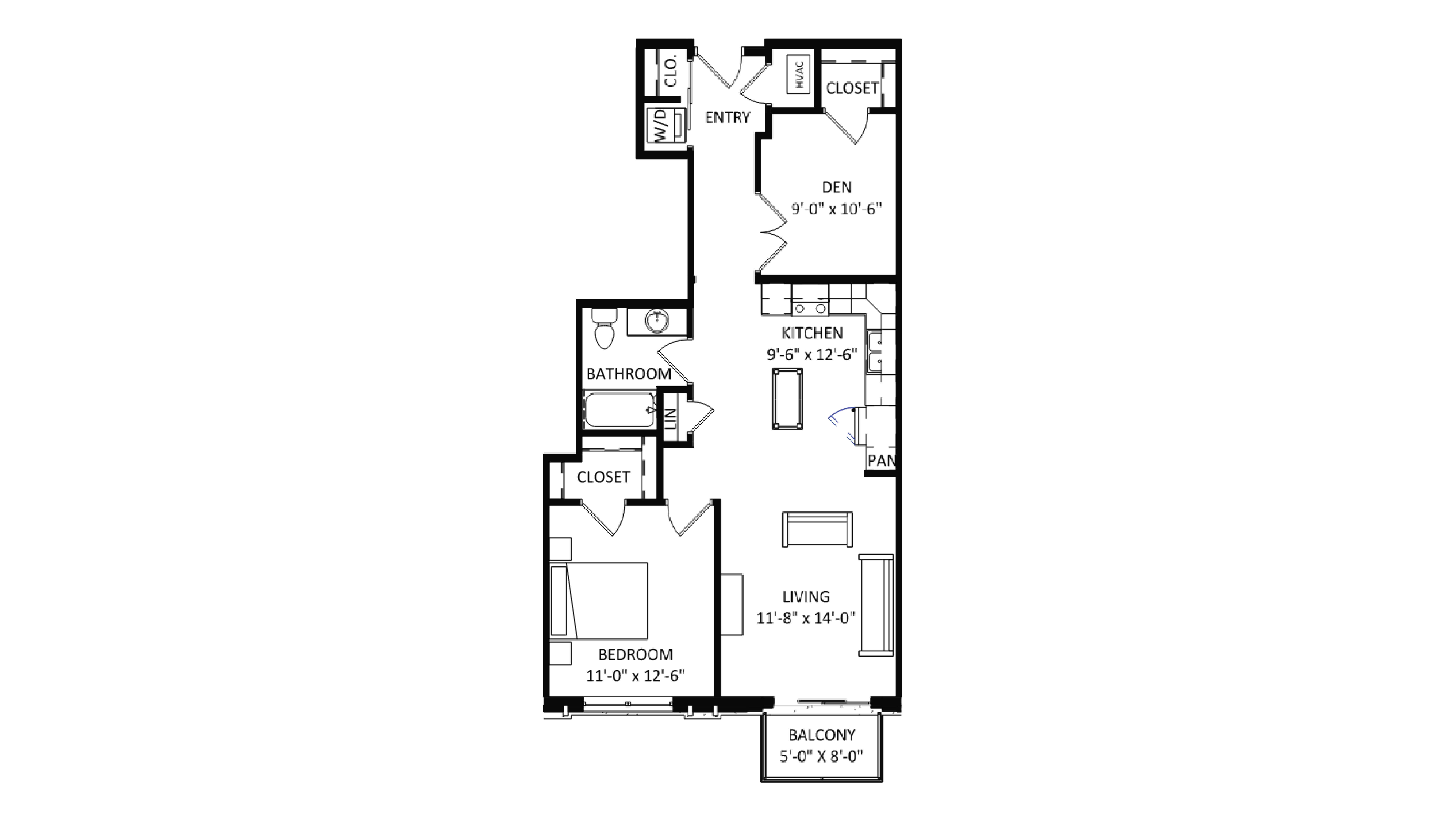 ULI The Irwin N219 - 1 Bed Den, 1 Bath Floor Plan