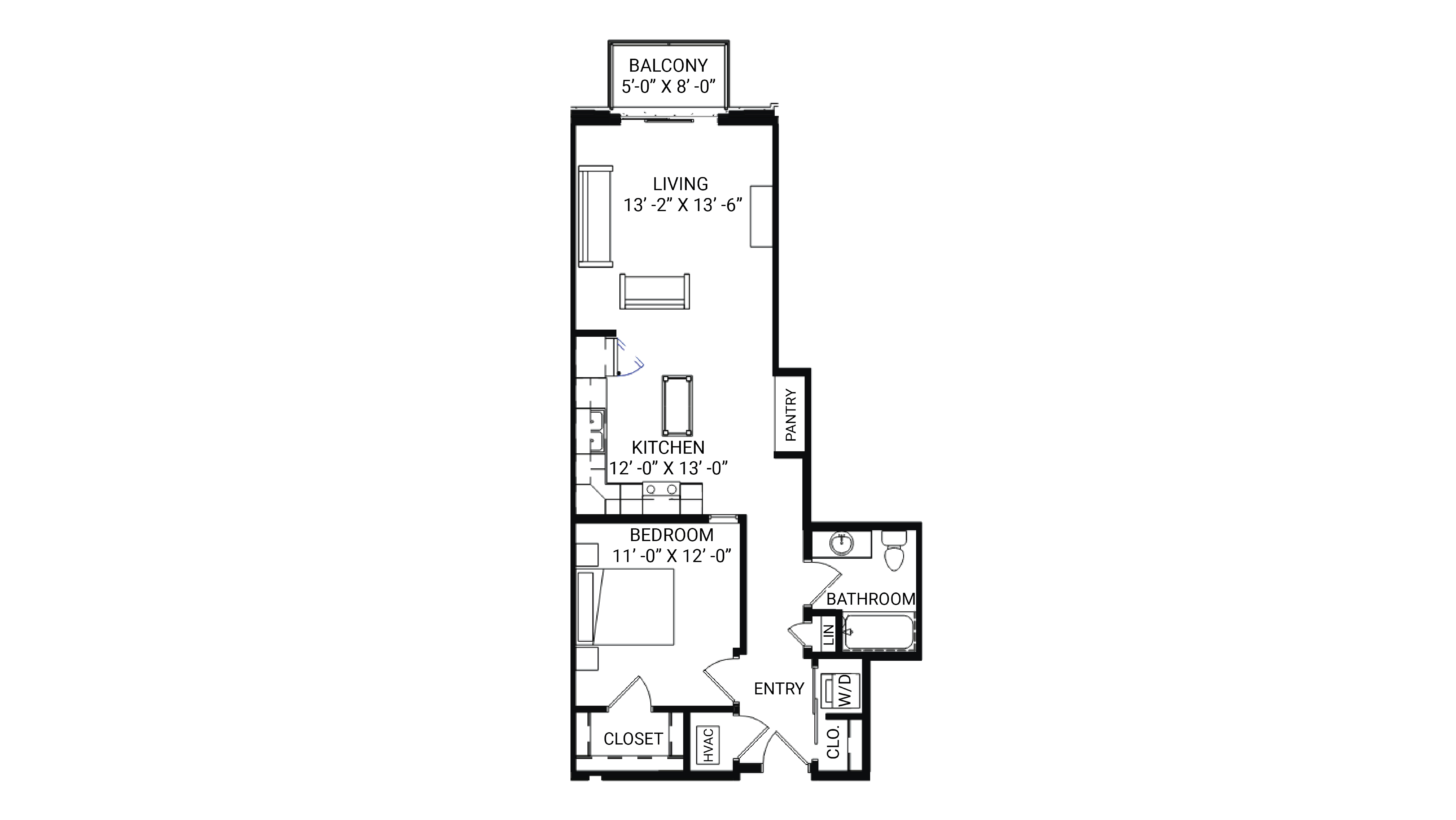 ULI The Irwin N220 - 1 Bed, 1 Bath Floor Plan