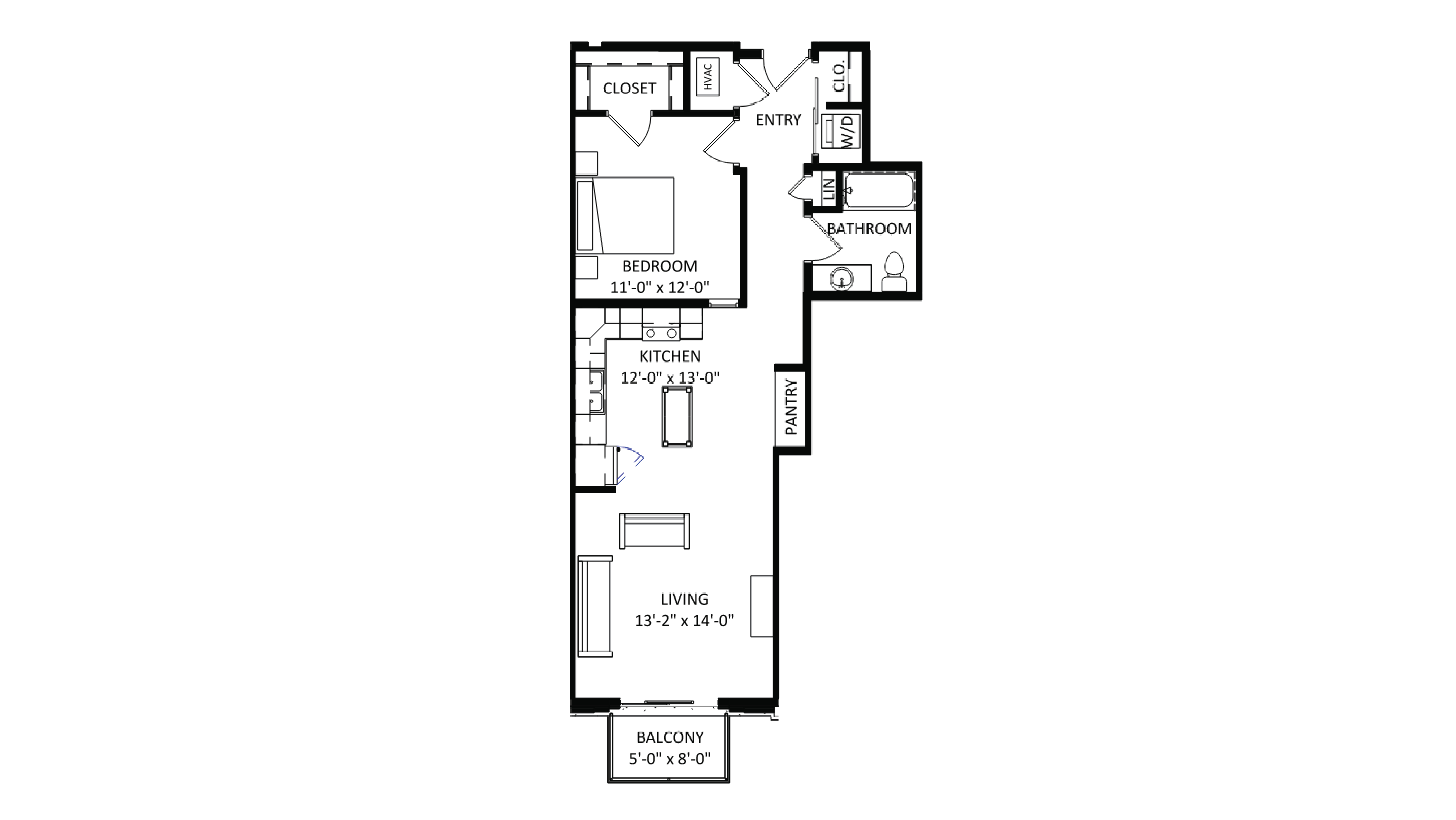 ULI The Irwin N221 - 1 Bed, 1 Bath Floor Plan