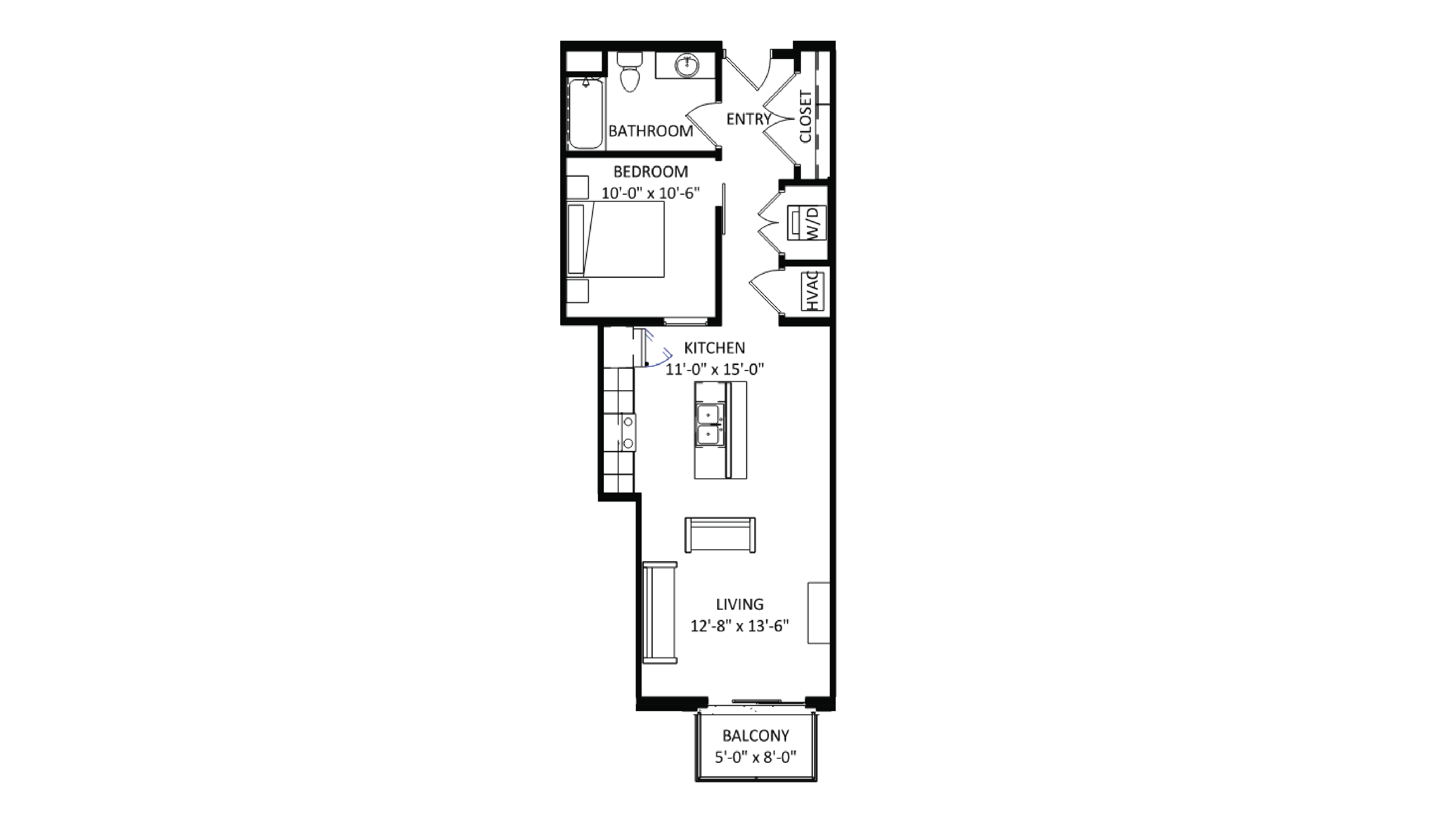 ULI The Irwin N223 - 1 Bed, 1 Bath Floor Plan