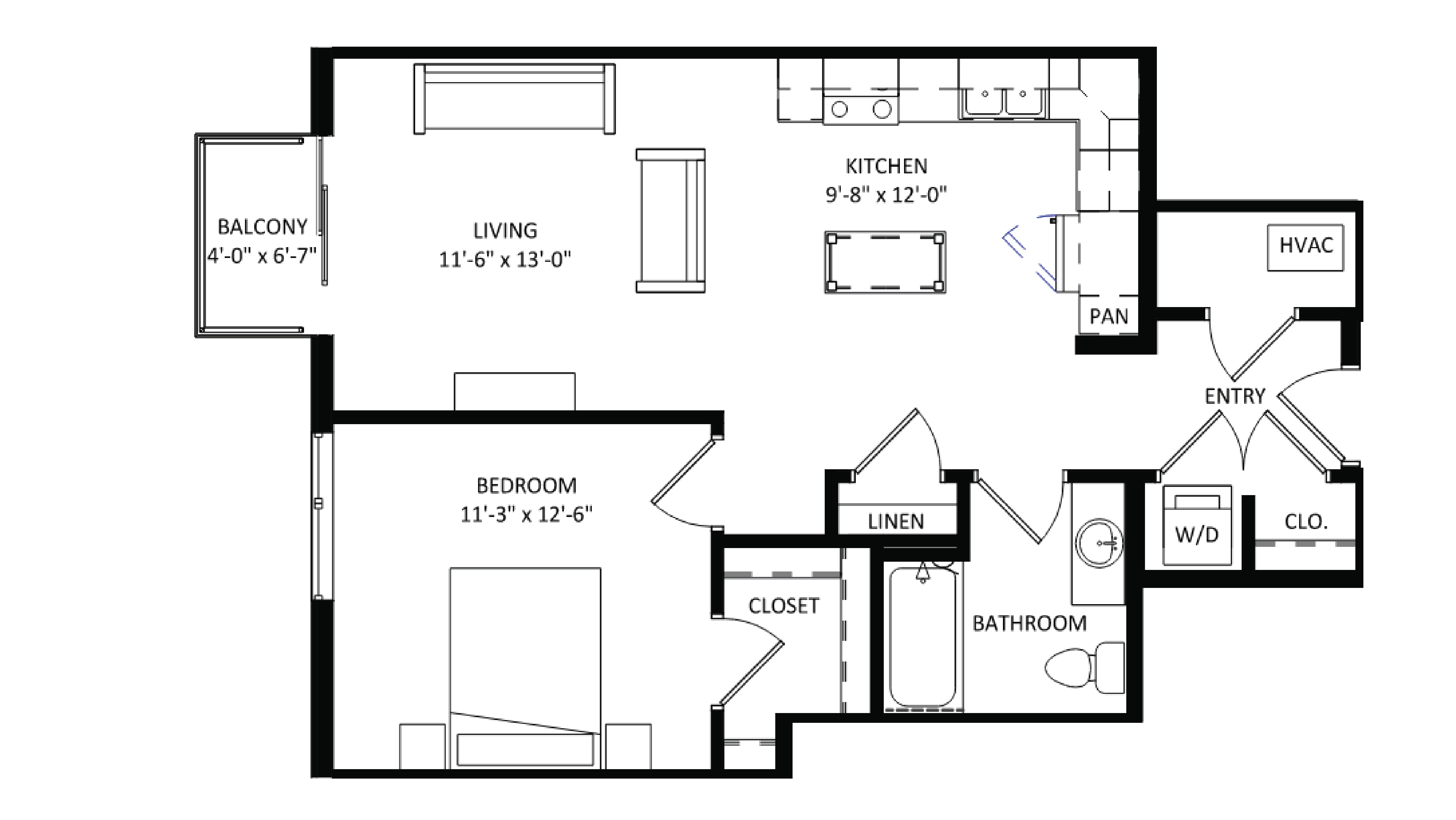 ULI The Irwin N230 - 1 Bed, 1 Bath Floor Plan