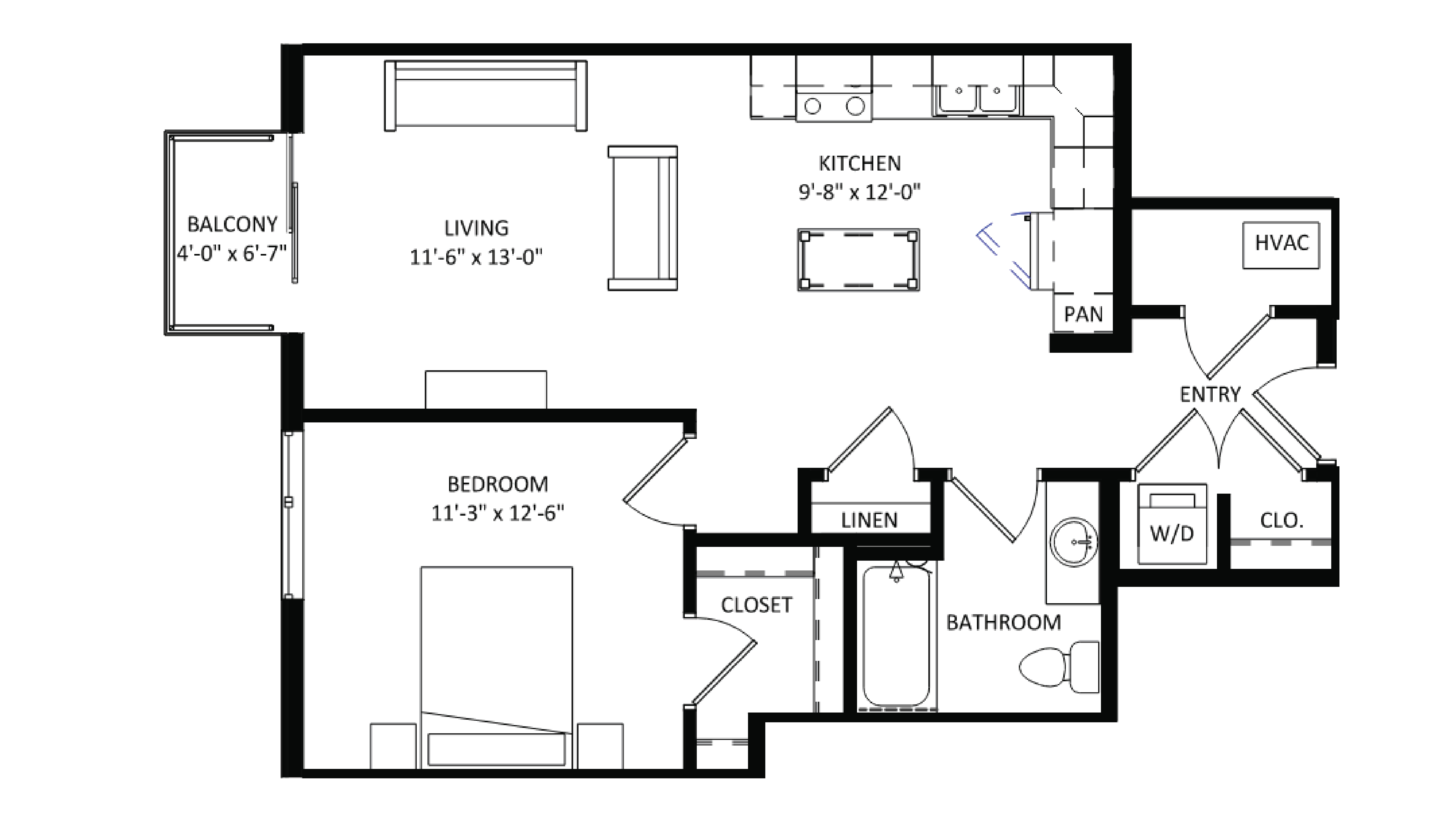 ULI The Irwin N234 - 1 Bed, 1 Bath Floor Plan