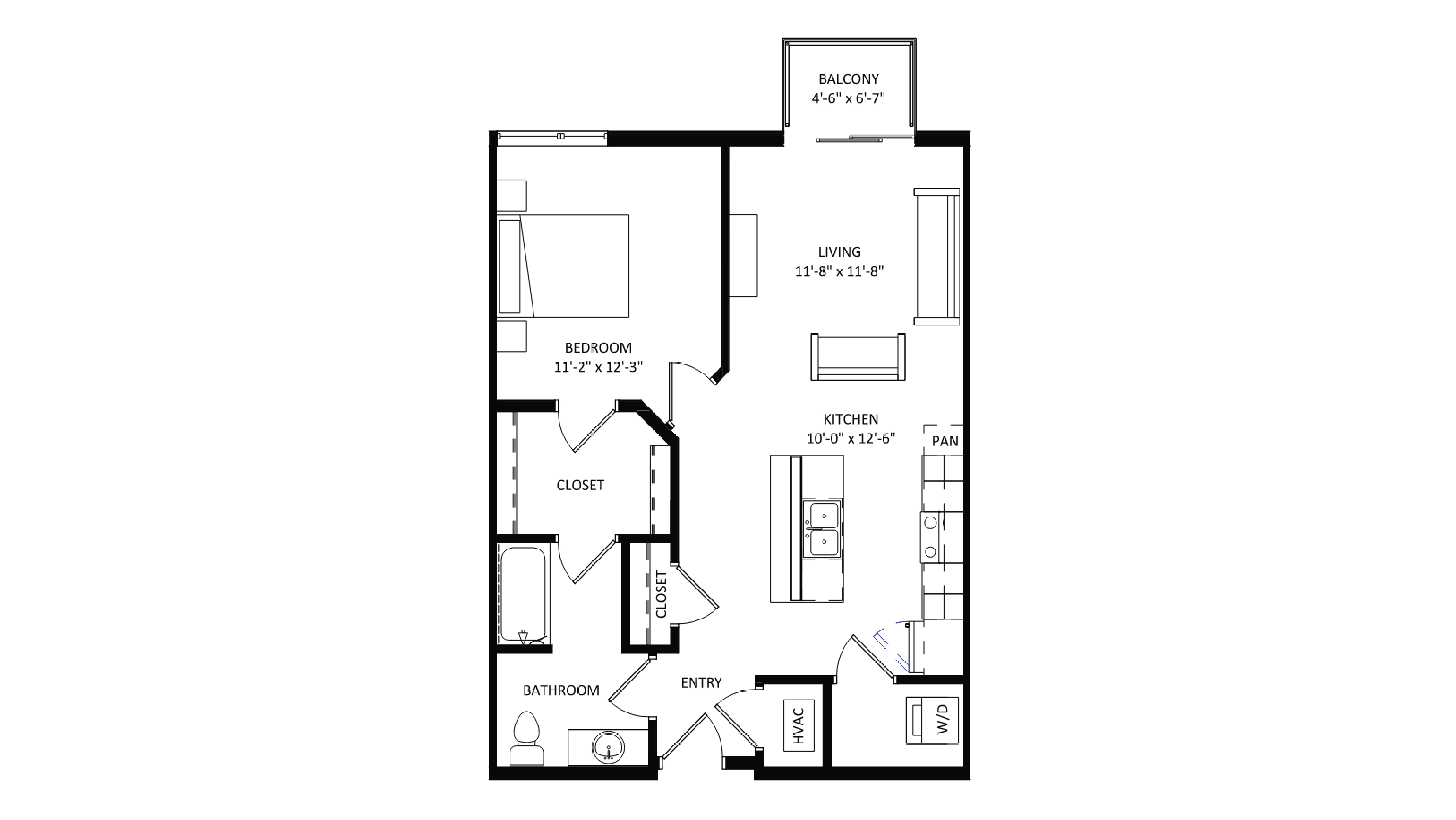 ULI The Irwin N306 - 1 Bed, 1 Bath Floor Plan