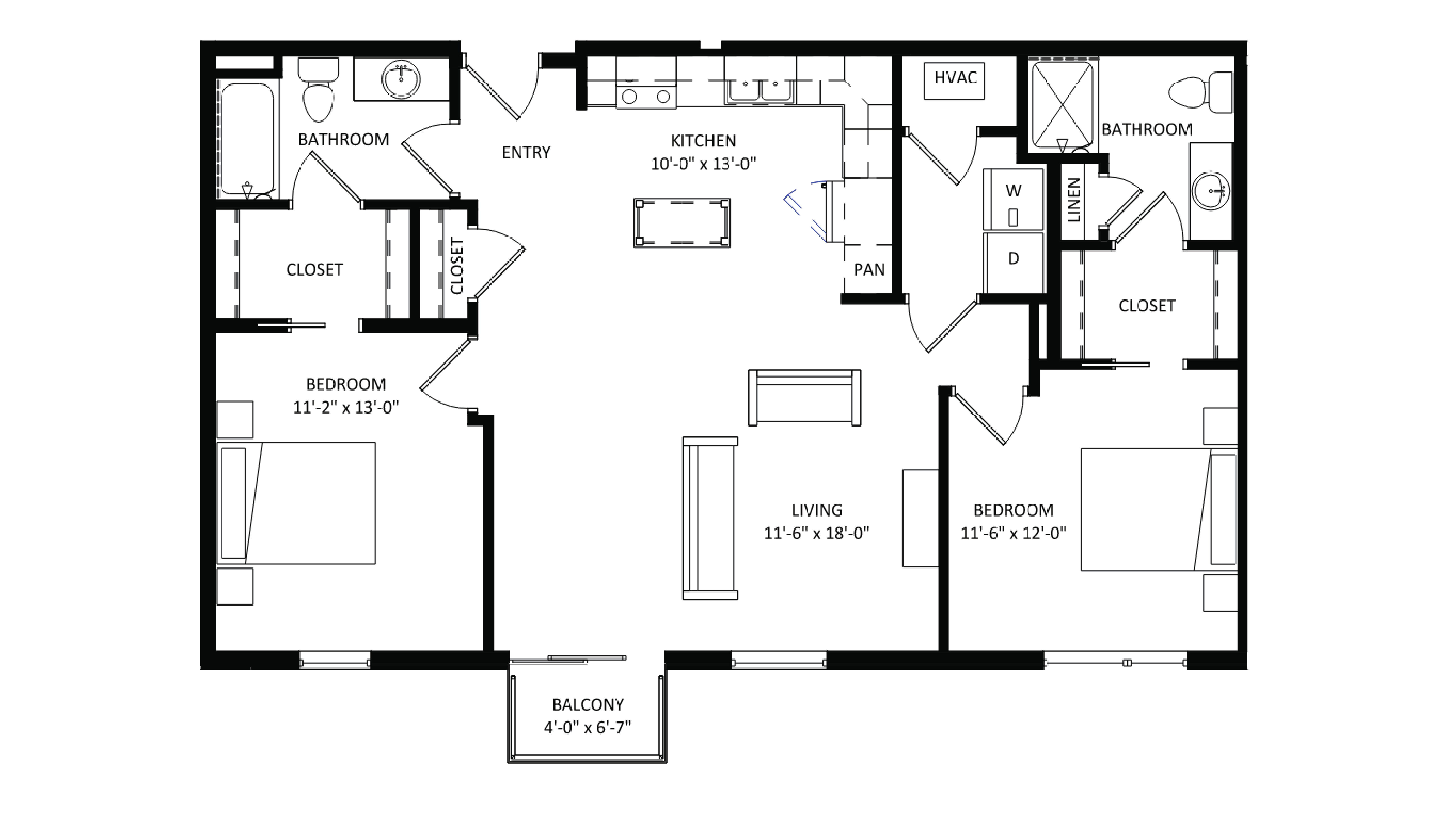 ULI The Irwin N307 - 2 Bed, 2 Bath Floor Plan