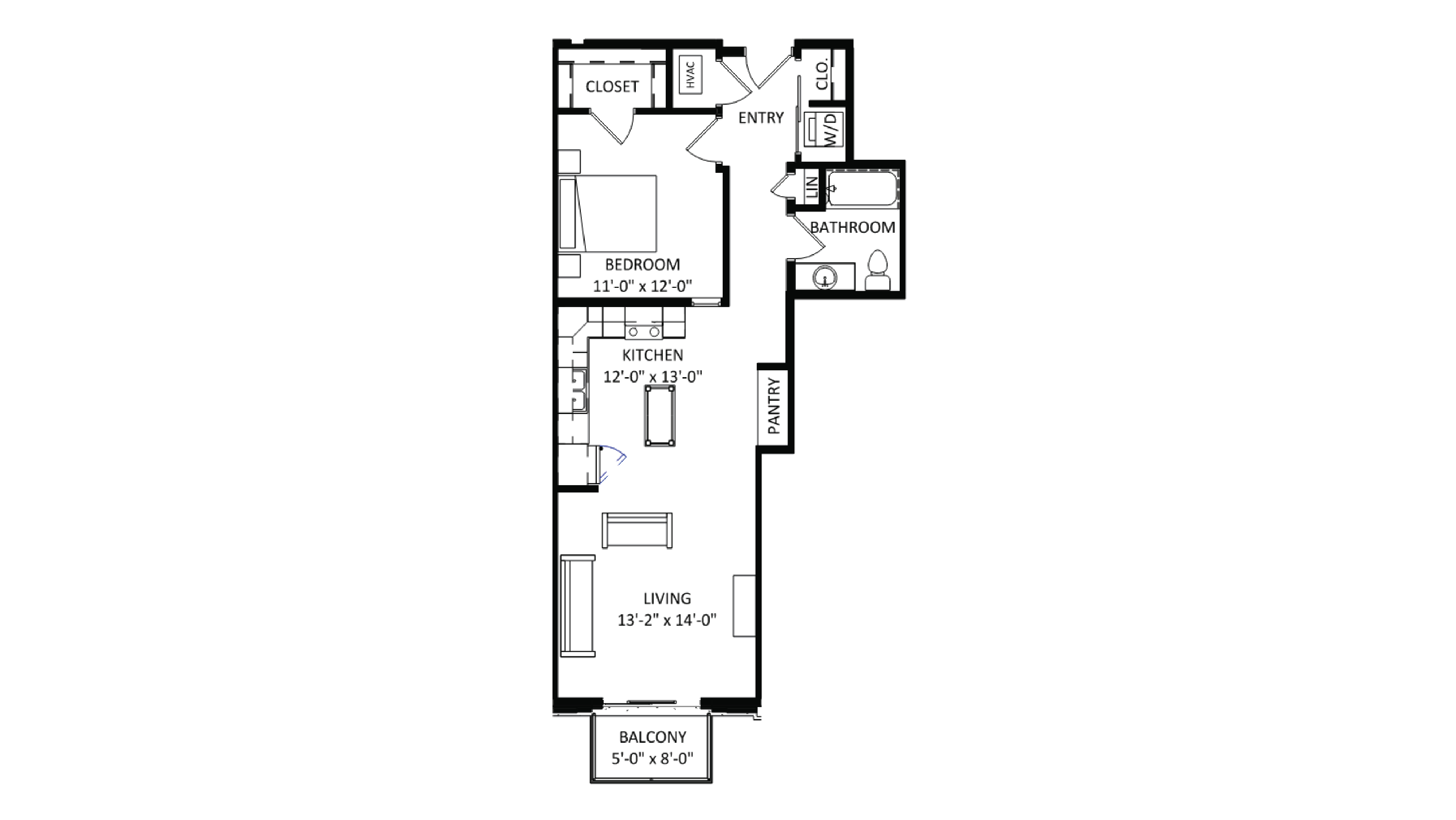 ULI The Irwin N317 - 1 Bed, 1 Bath Floor Plan
