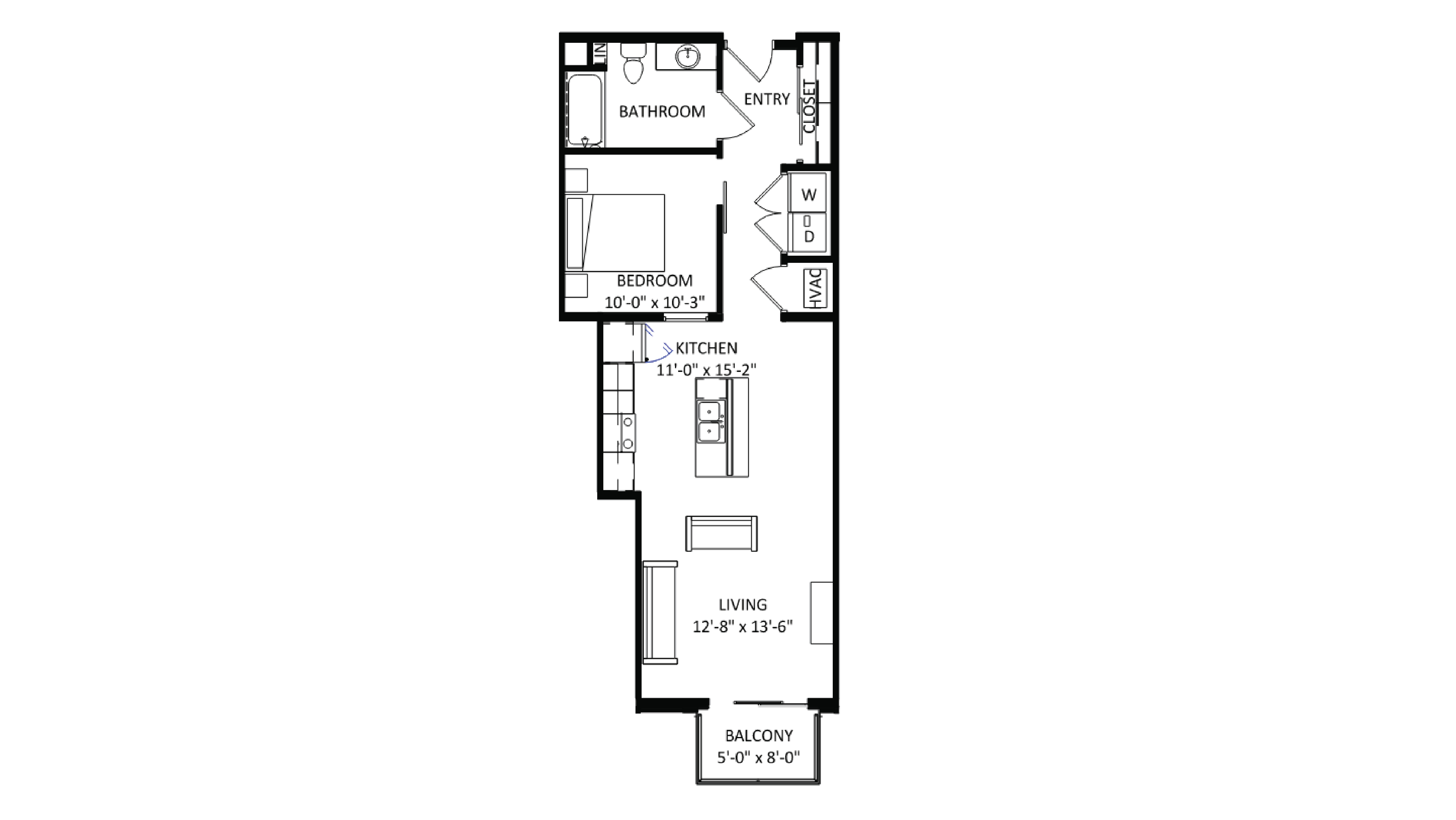 ULI The Irwin N323 - 1 Bed, 1 Bath Floor Plan