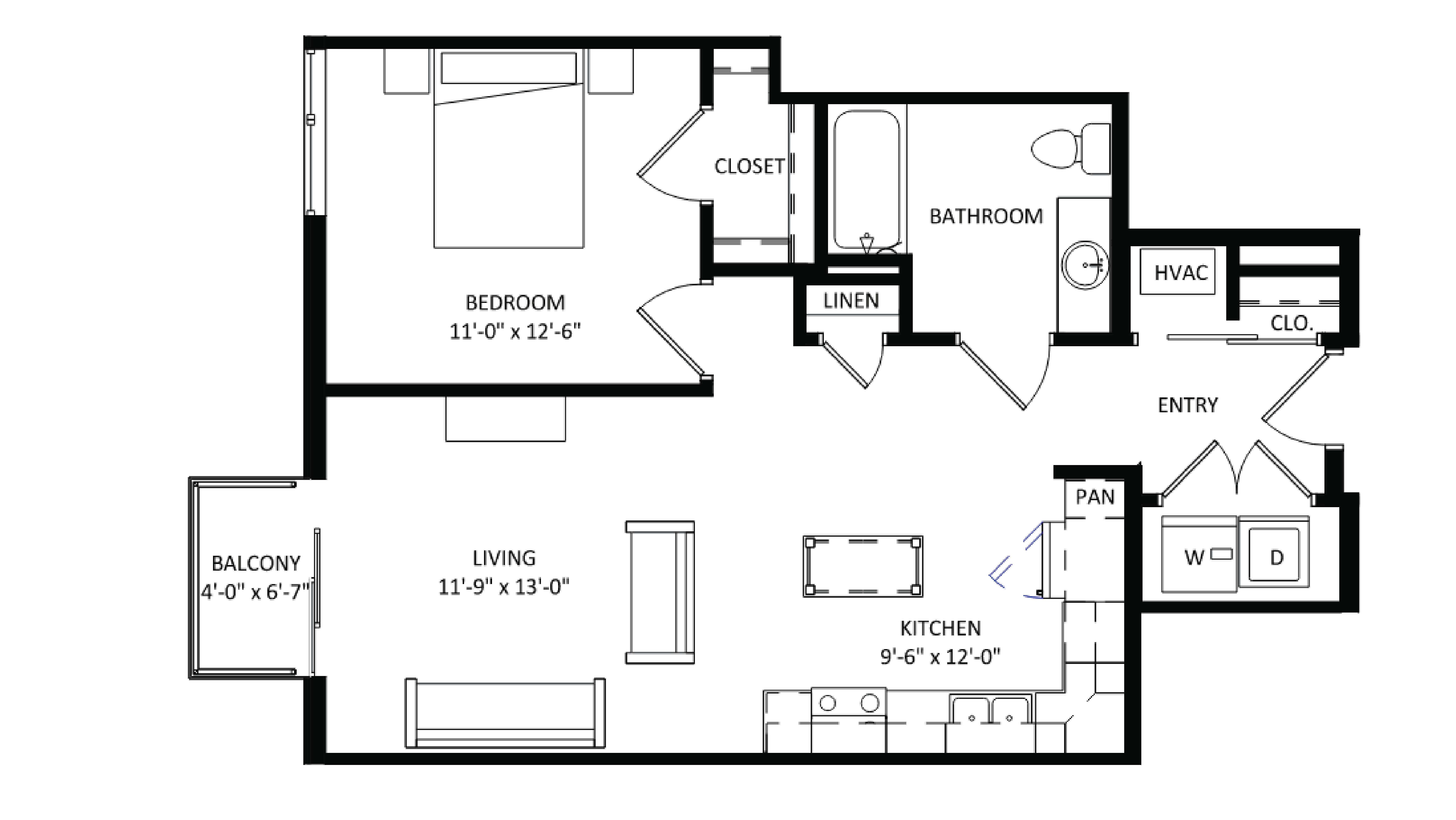 ULI The Irwin N330 - 1 Bed, 1 Bath Floor Plan
