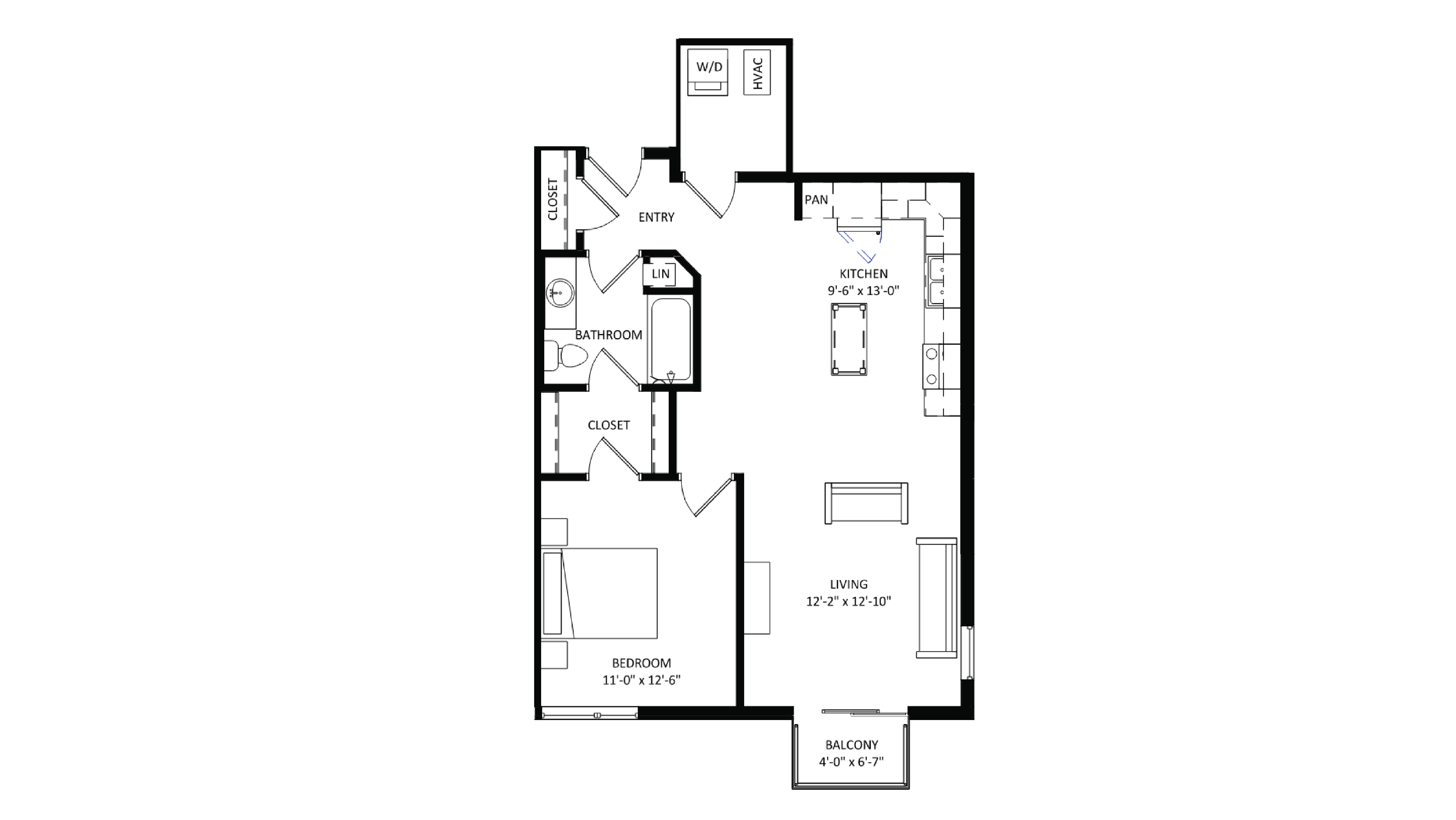 ULI The Irwin N338 - 1 Bed, 1 Bath Floor Plan