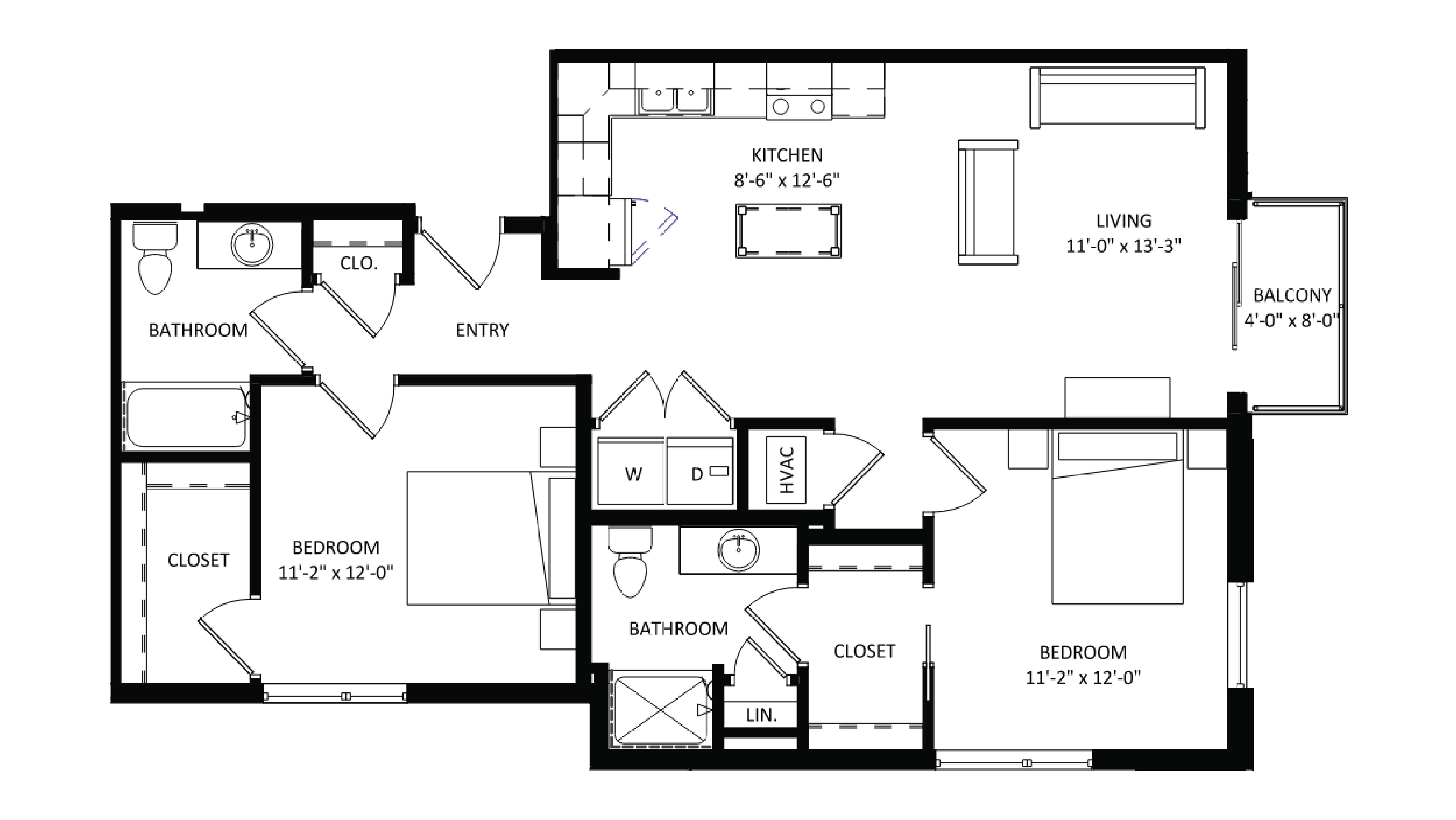 ULI The Irwin N401 - 2 Bed, 2 Bath Floor Plan