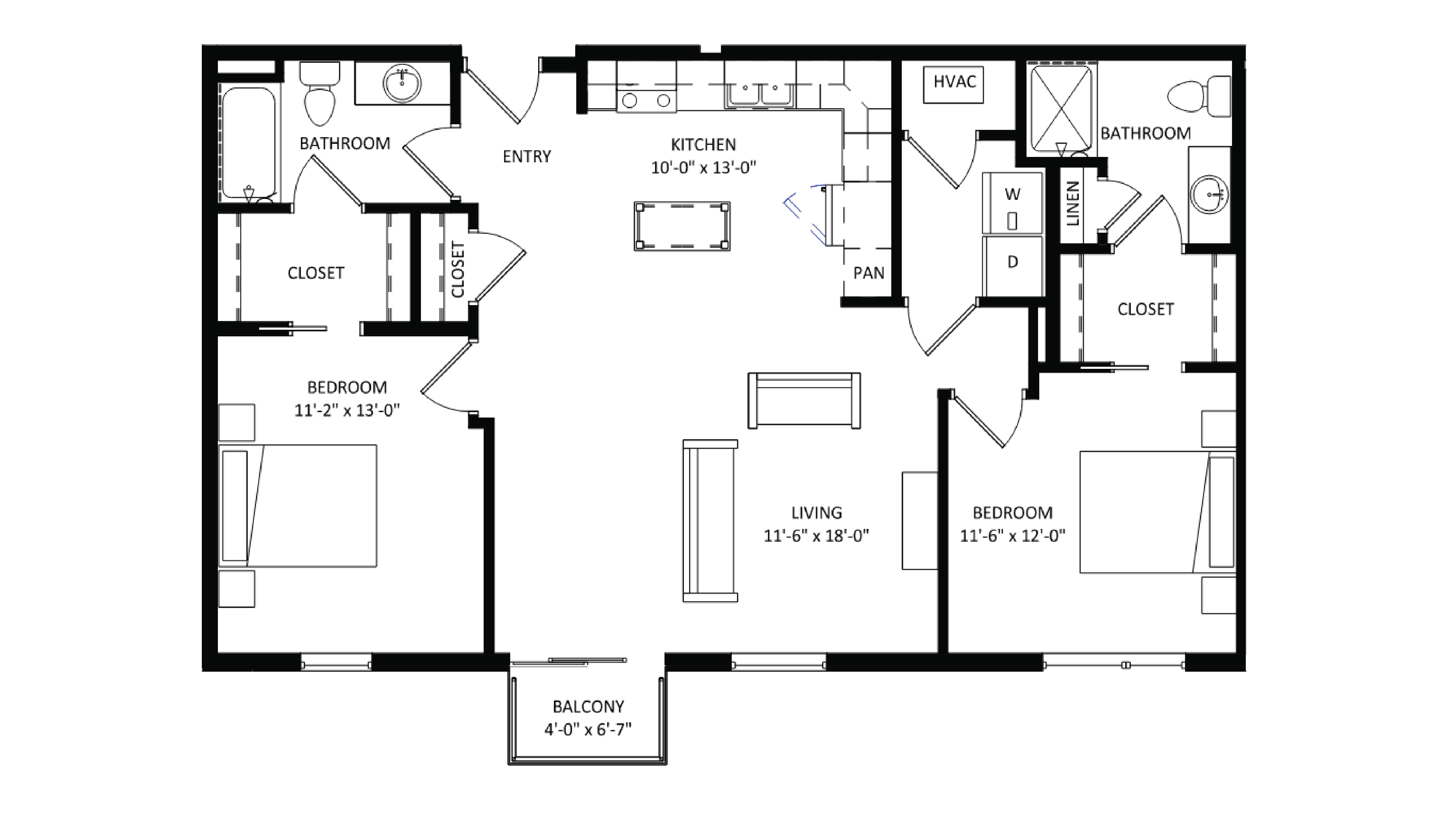 ULI The Irwin N411 - 2 Bed, 2 Bath Floor Plan