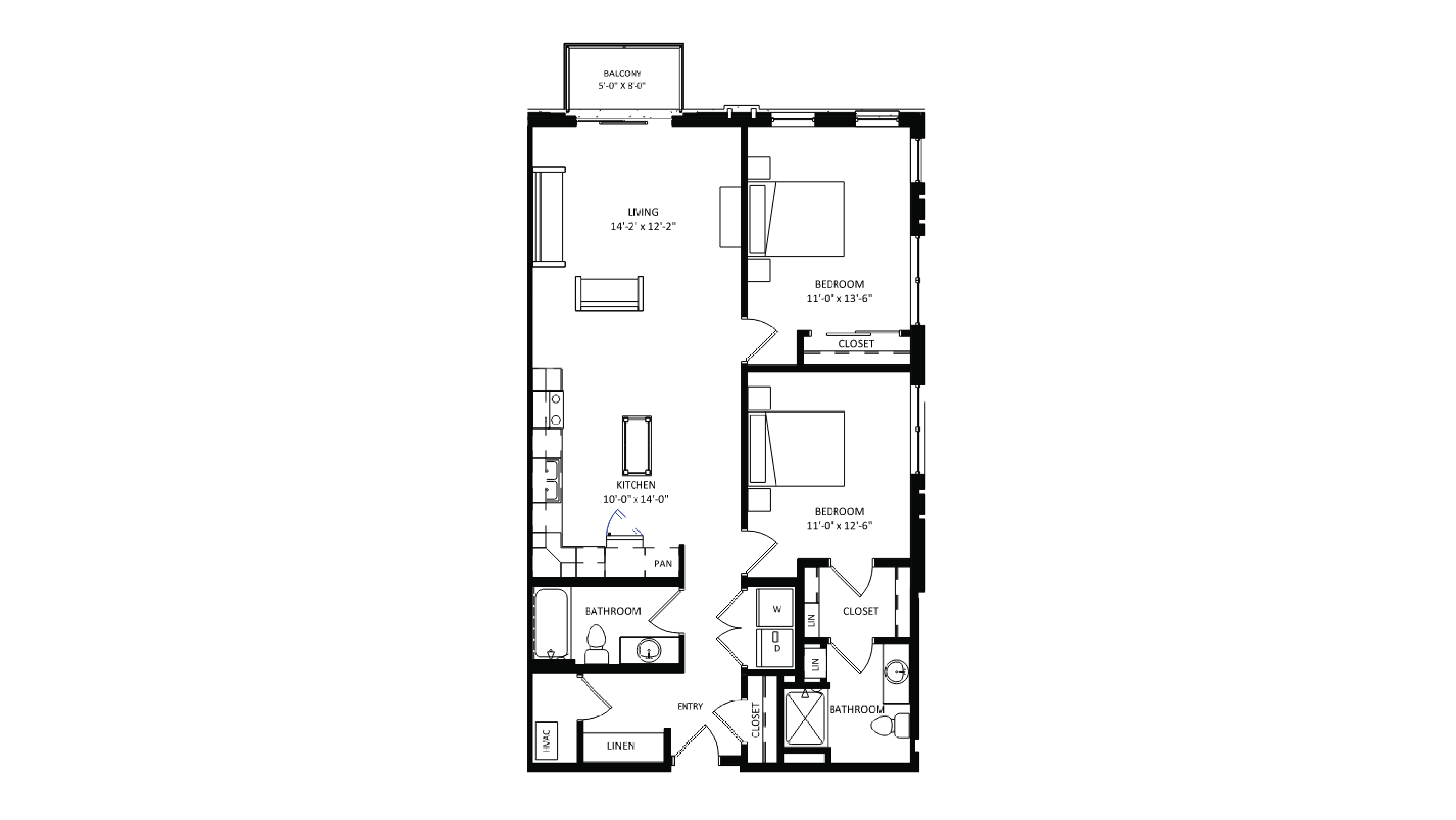 ULI The Irwin N412 - 2 Bed, 2 Bath Floor Plan