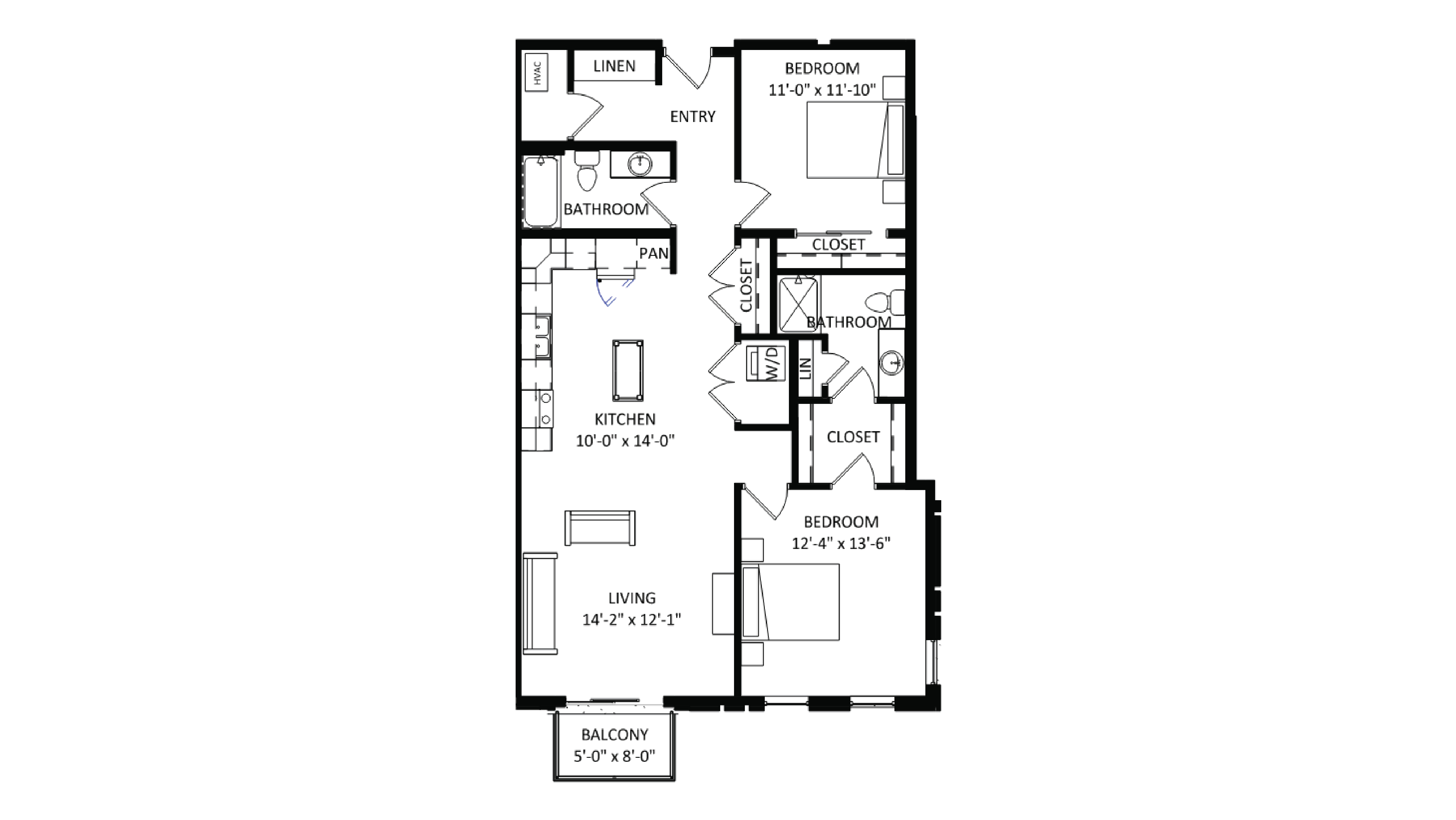 ULI The Irwin N413 - 2 Bed, 2 Bath Floor Plan