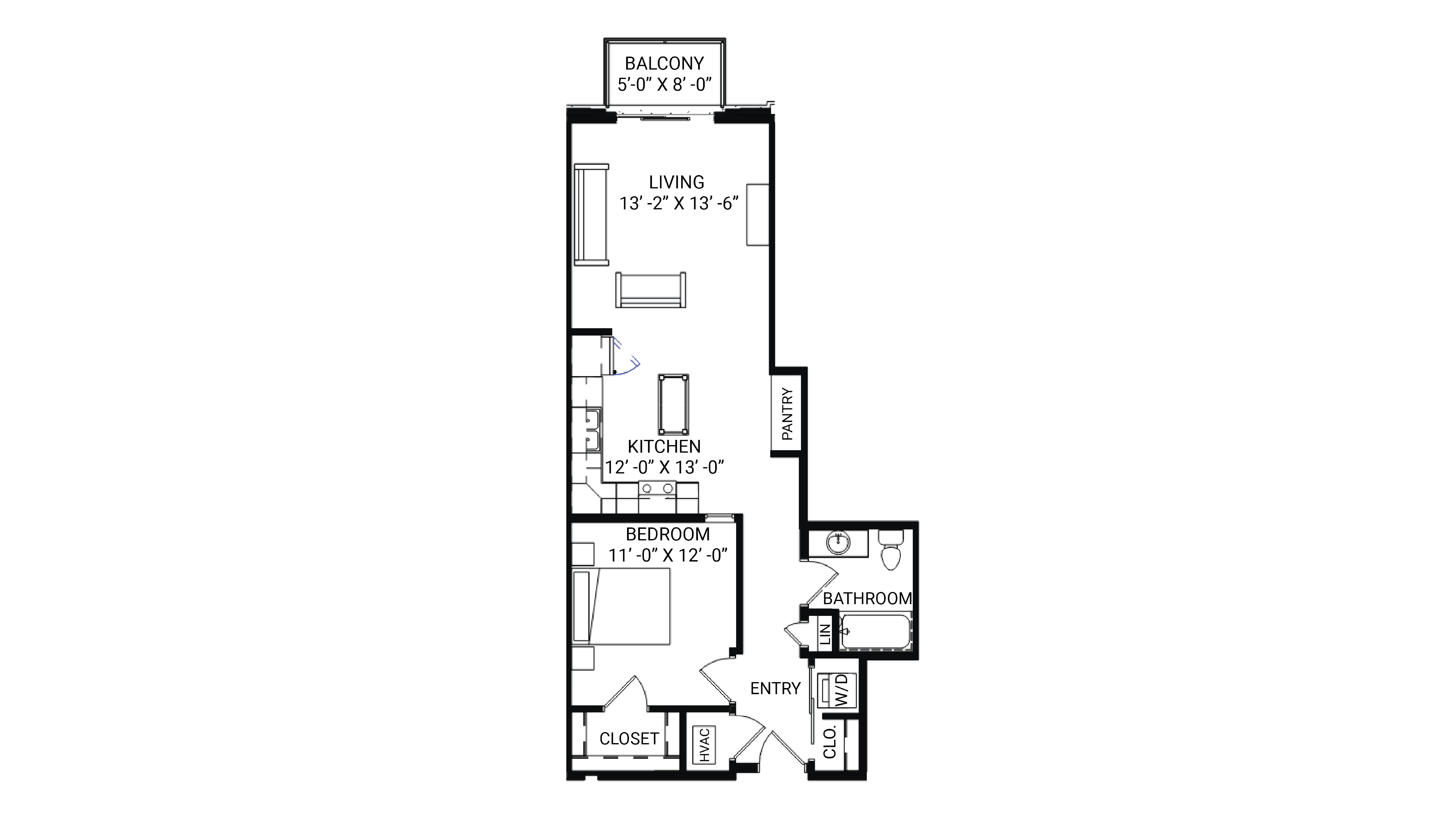 ULI The Irwin N420 - 1 Bed, 1 Bath Floor Plan
