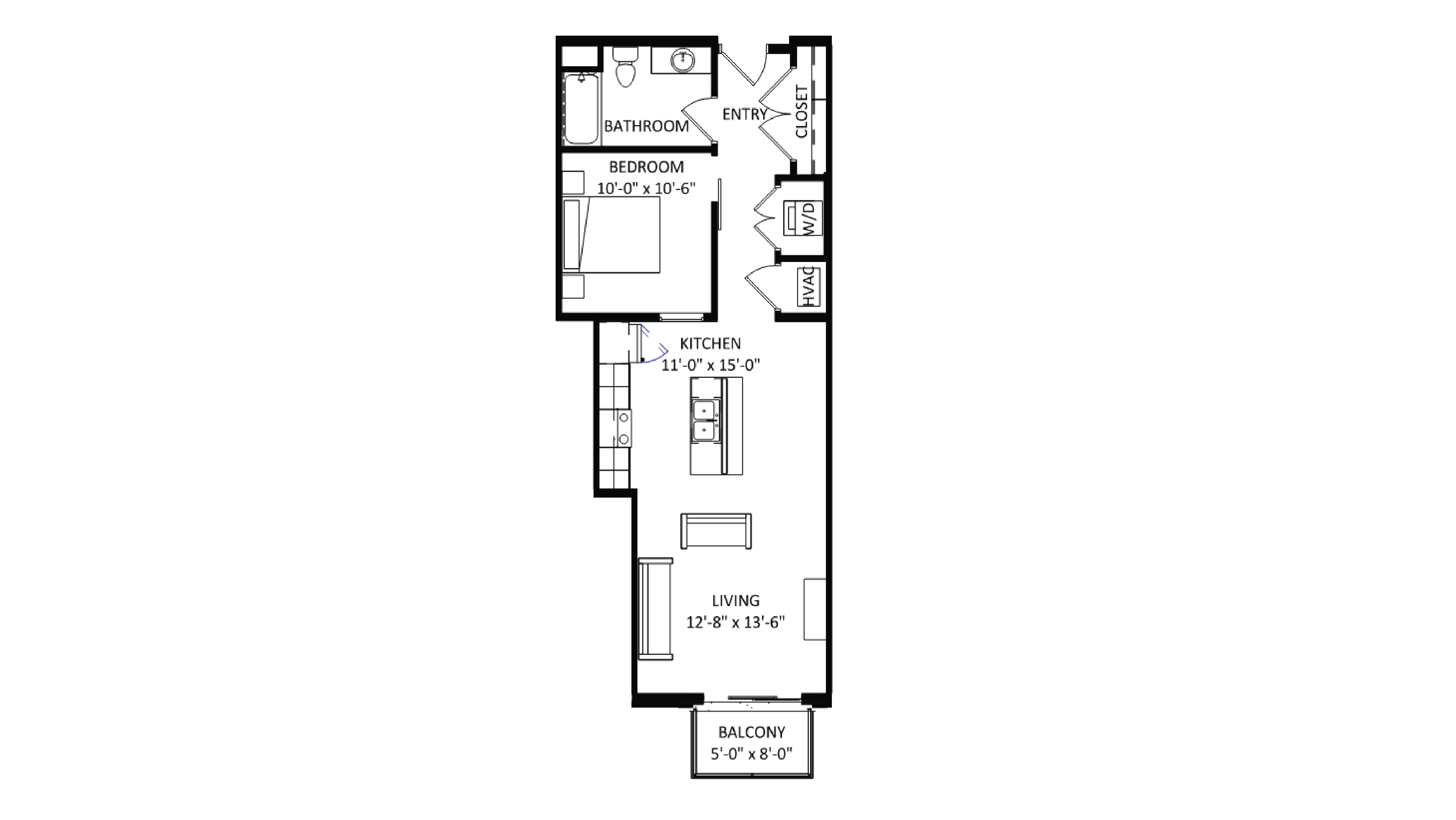 ULI The Irwin N423 - 1 Bed, 1 Bath Floor Plan