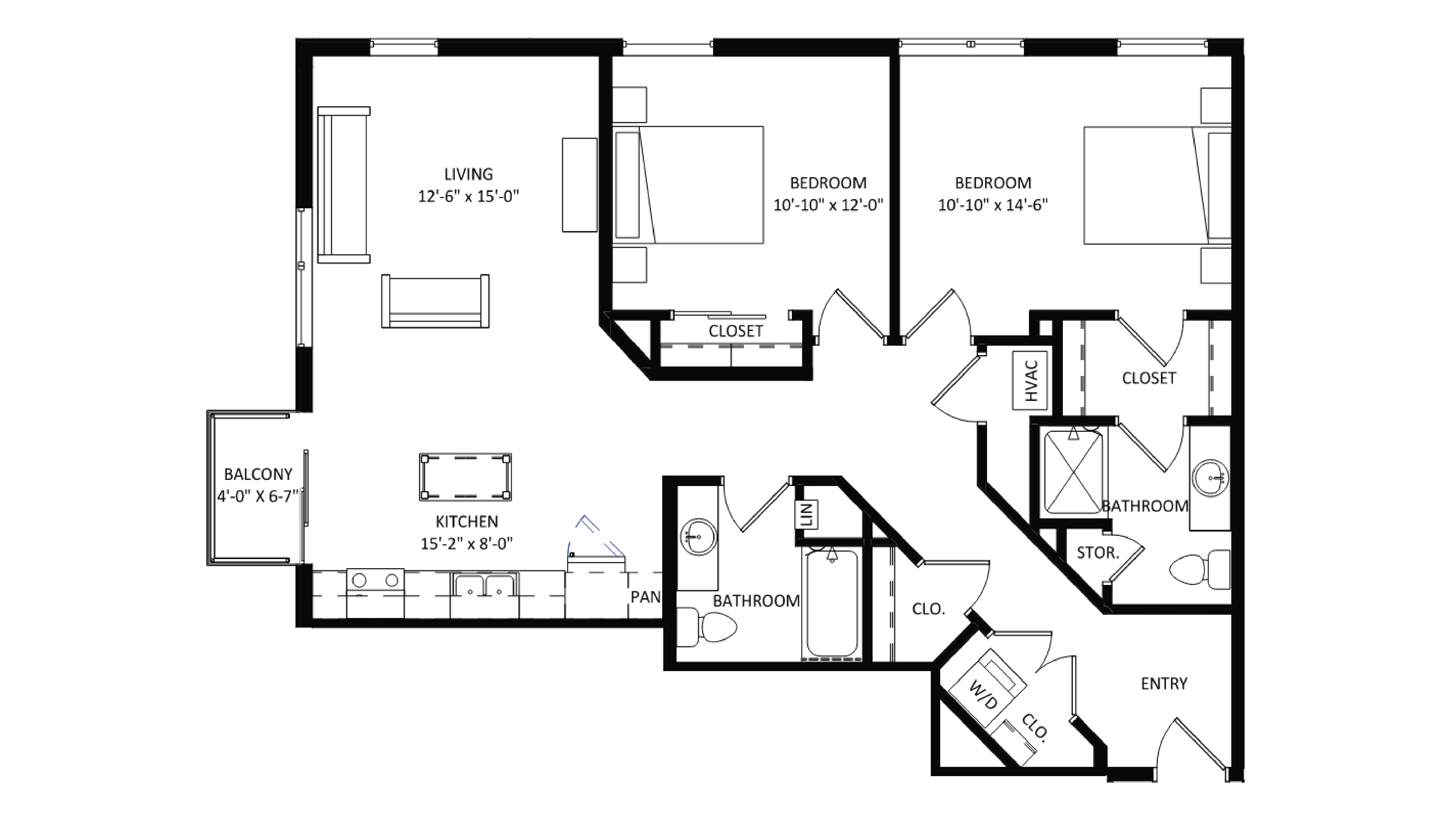 ULI The Irwin N428 - 2 Bed, 2 Bath Floor Plan