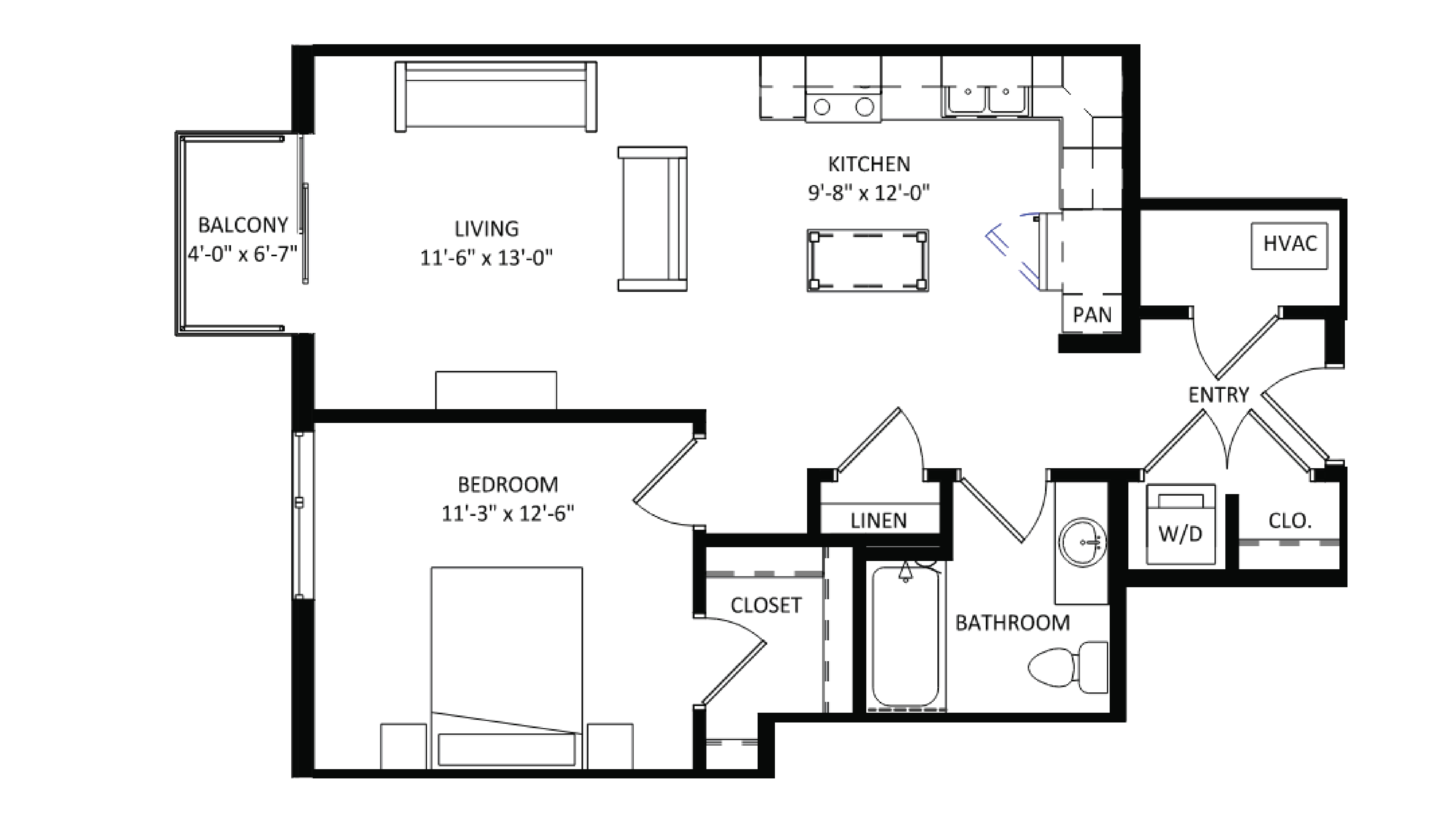 ULI The Irwin N430 - 1 Bed, 1 Bath Floor Plan