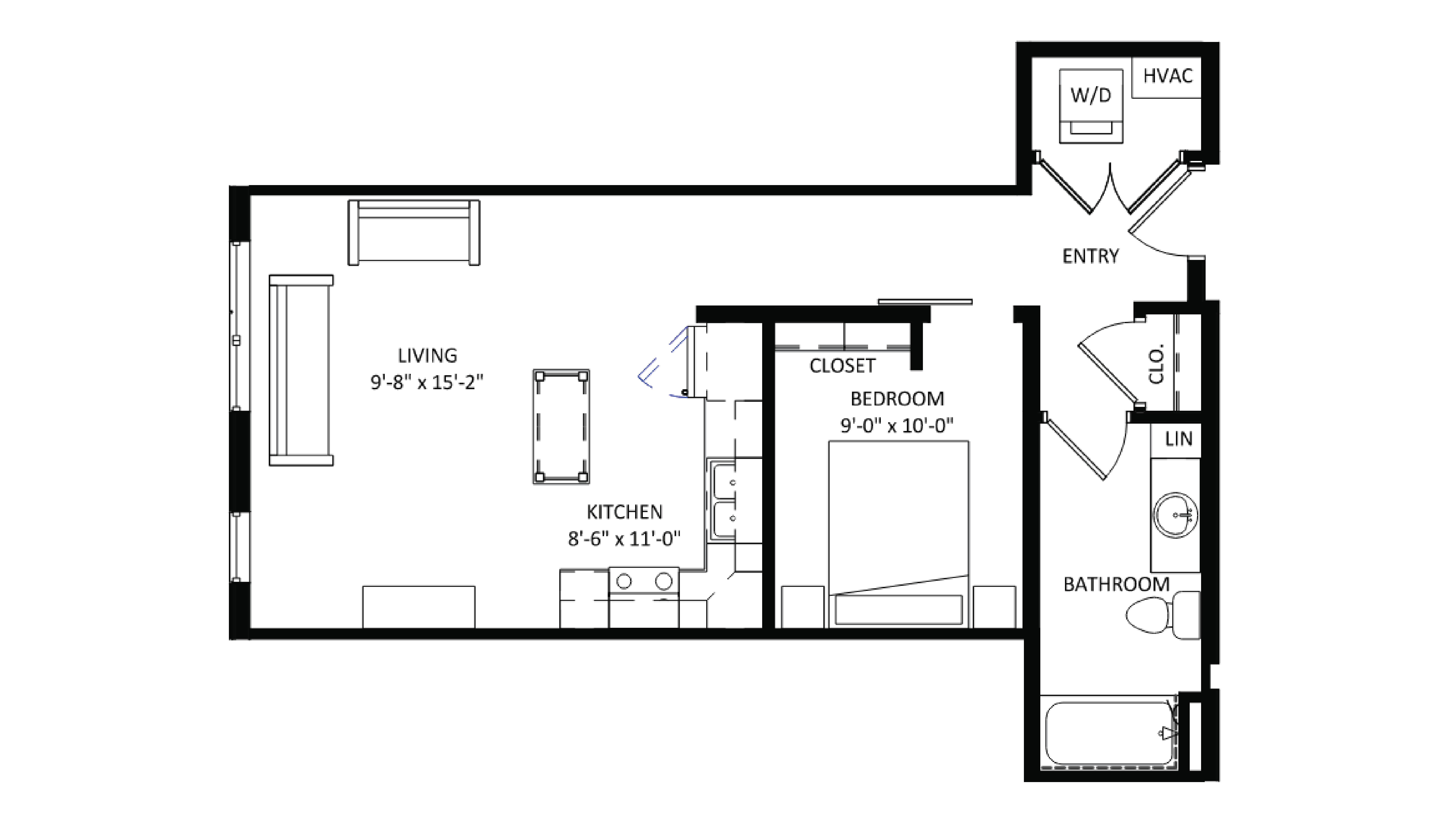 ULI The Irwin N432 - Studio, 1 Bath Floor Plan