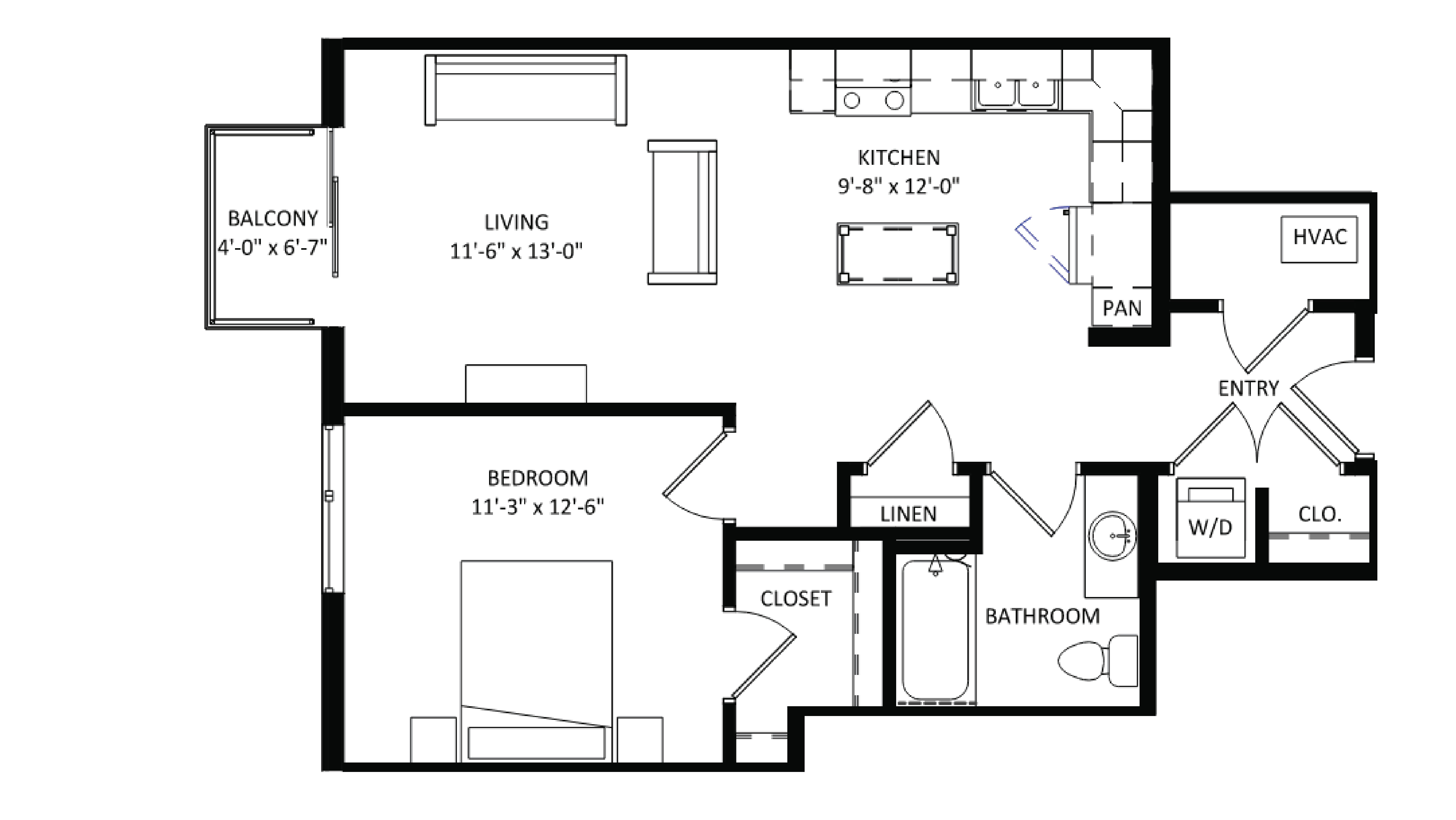 ULI The Irwin N434 - 1 Bed, 1 Bath Floor Plan