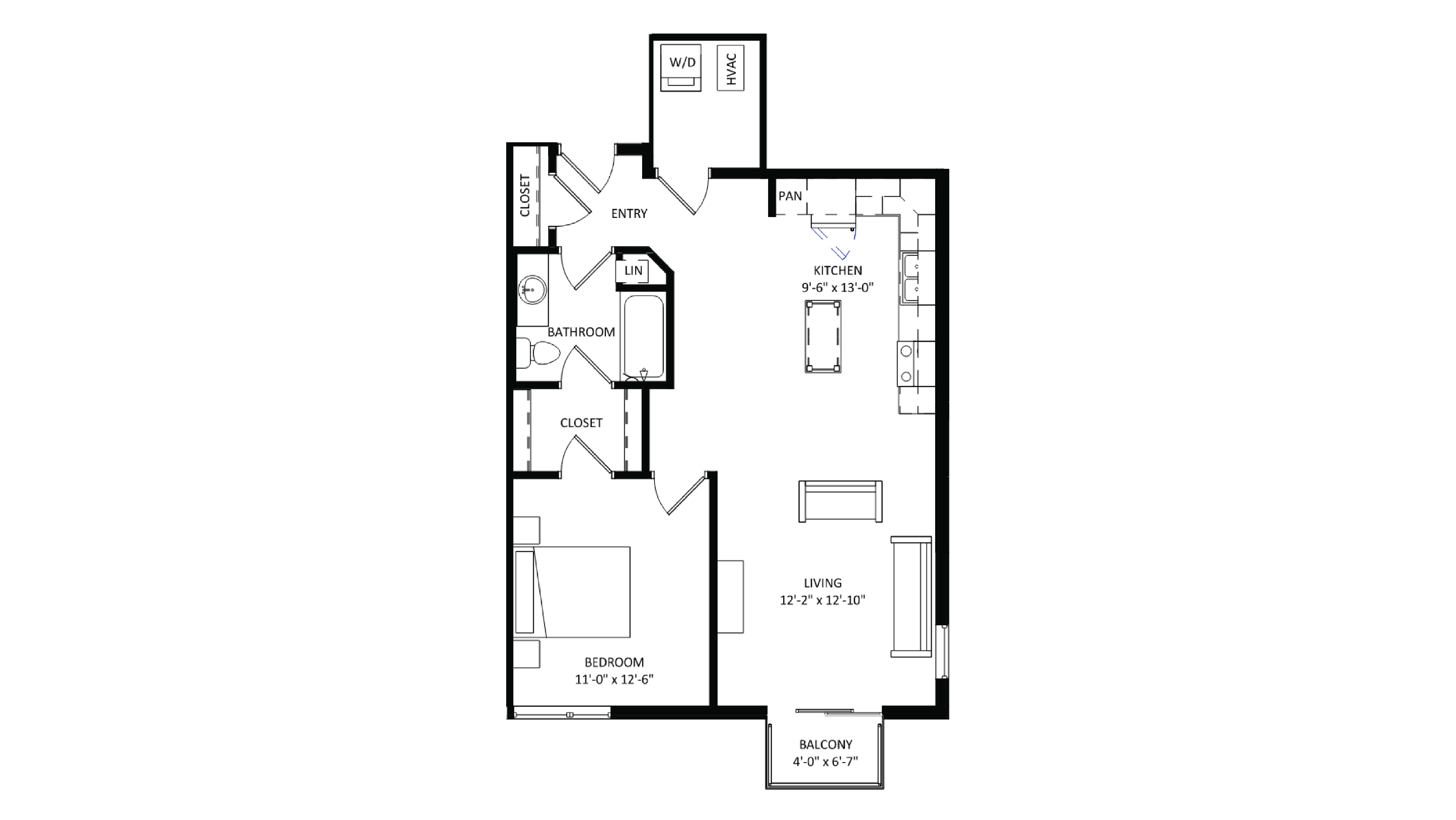 ULI The Irwin N438 - 1 Bed, 1 Bath Floor Plan