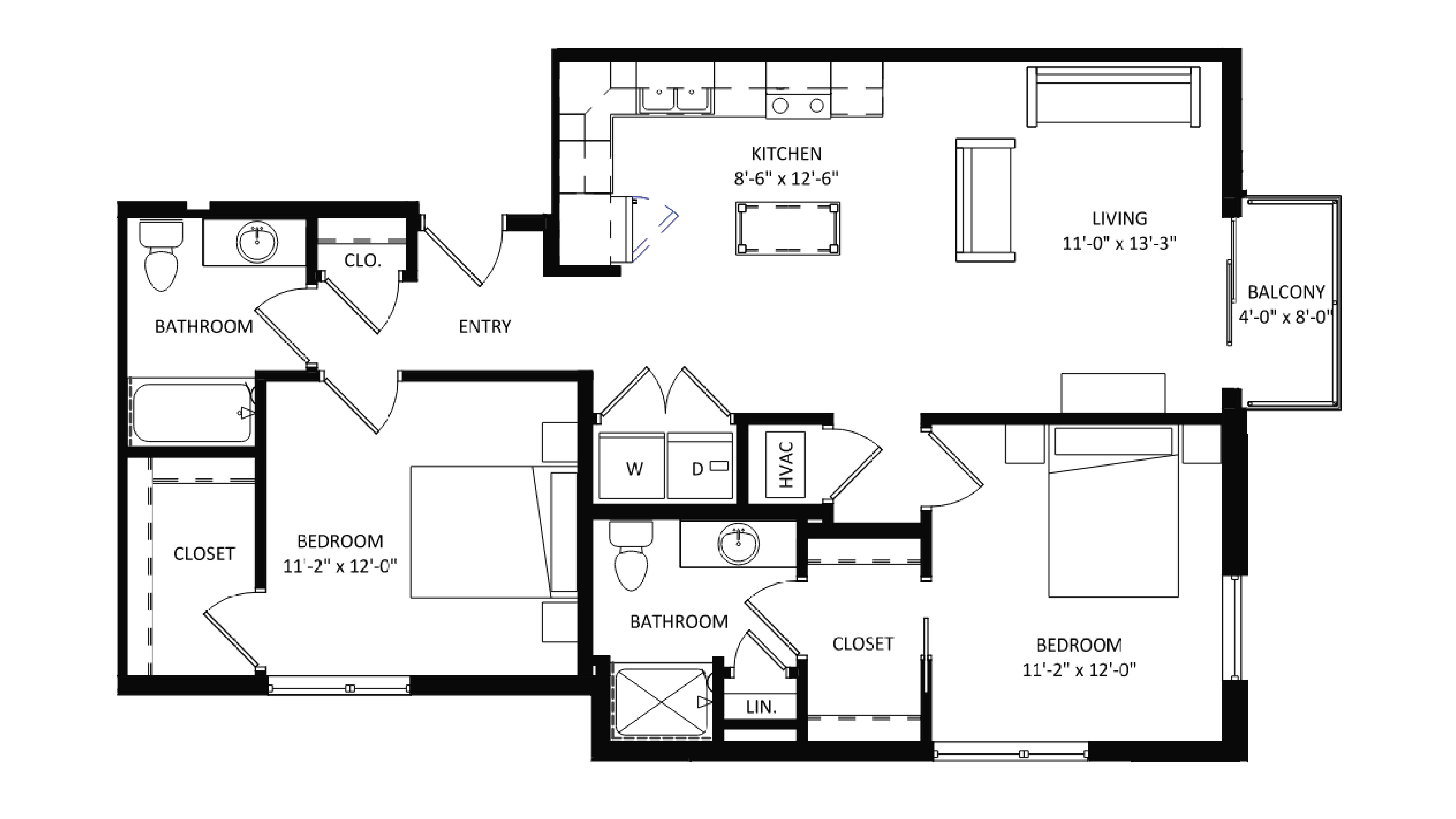ULI The Irwin N501 - 2 Bed, 2 Bath Floor Plan