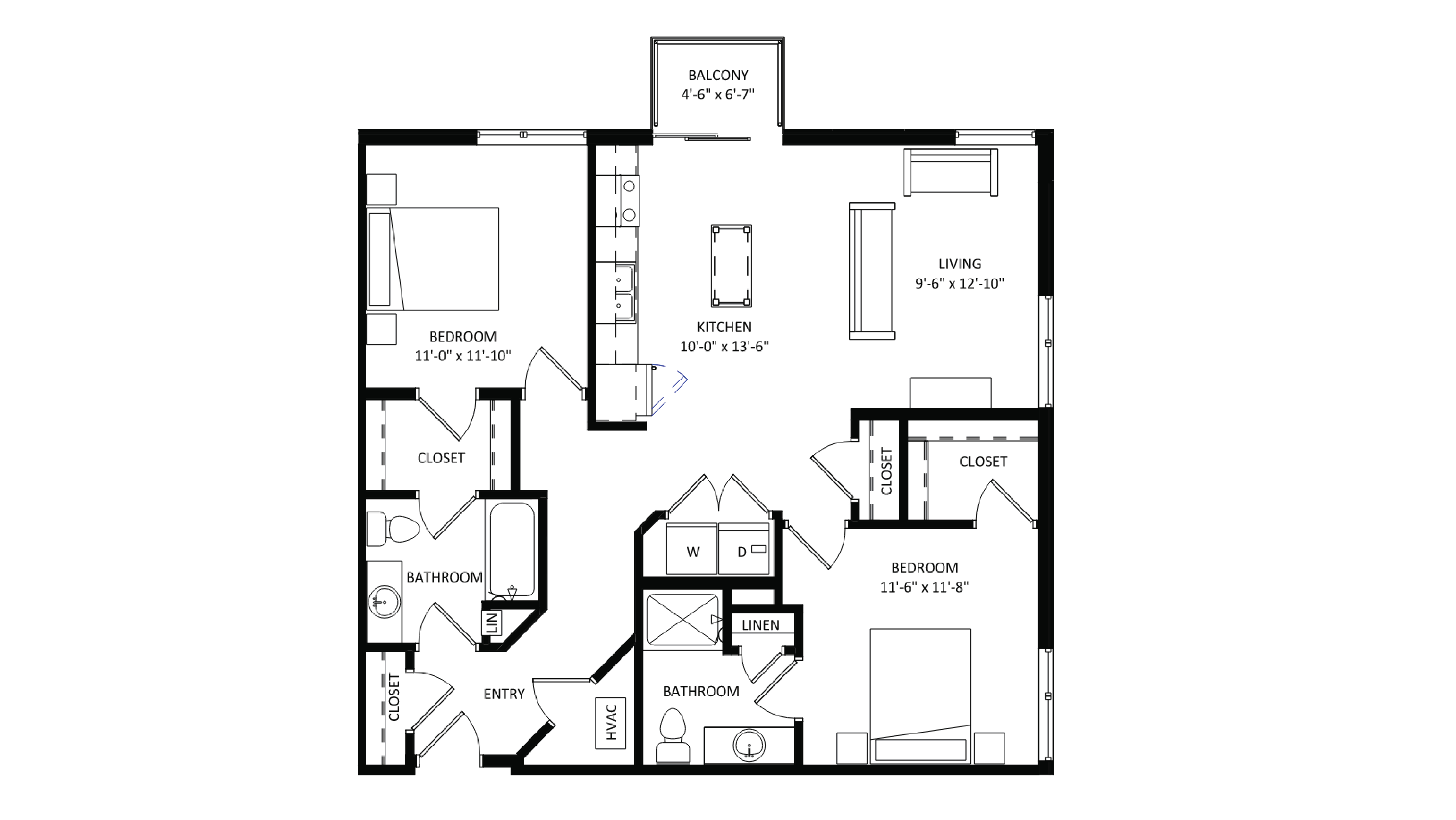 ULI The Irwin N502 - 2 Bed, 2 Bath Floor Plan