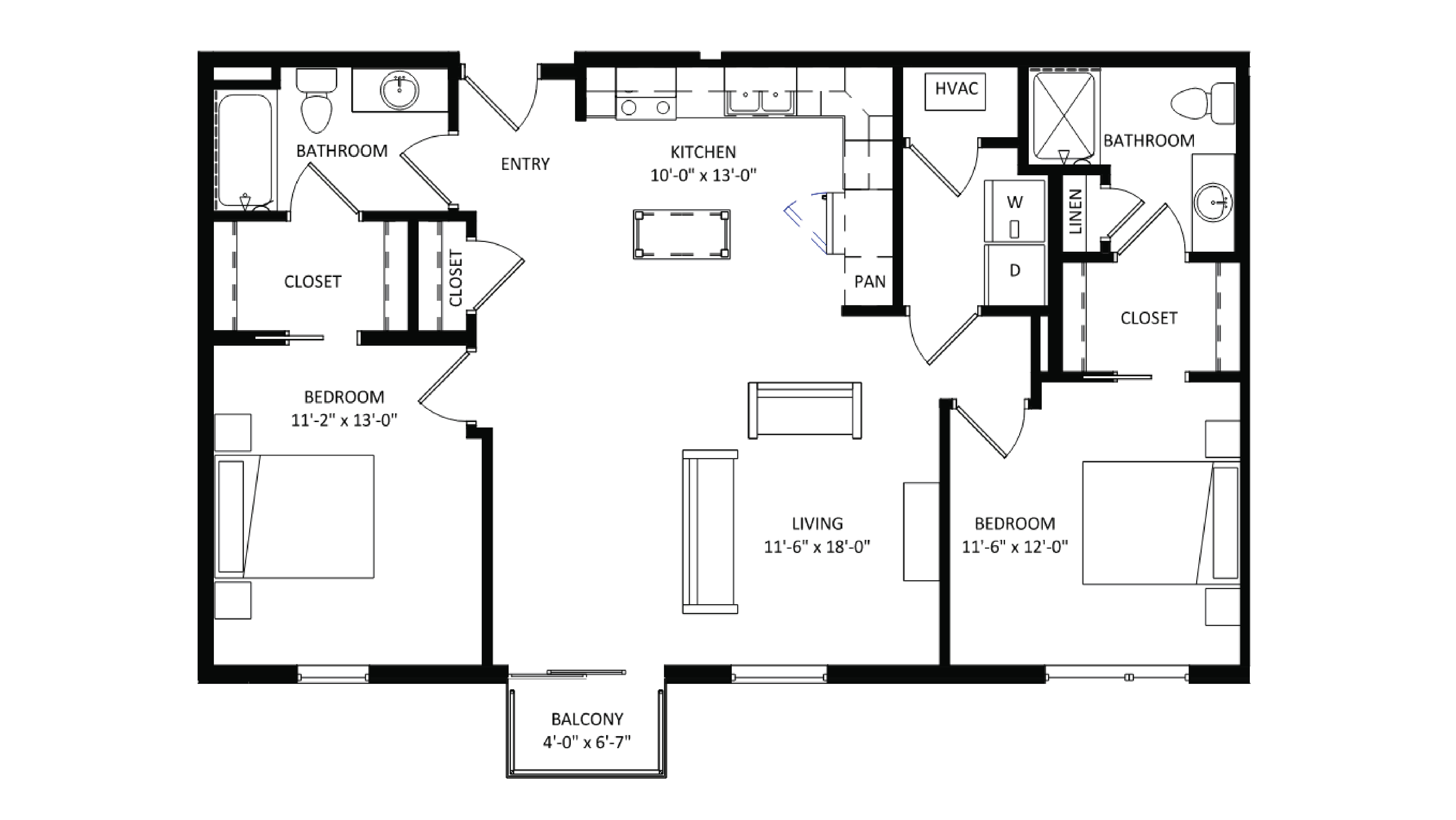 ULI The Irwin N507 - 2 Bed, 2 Bath Floor Plan