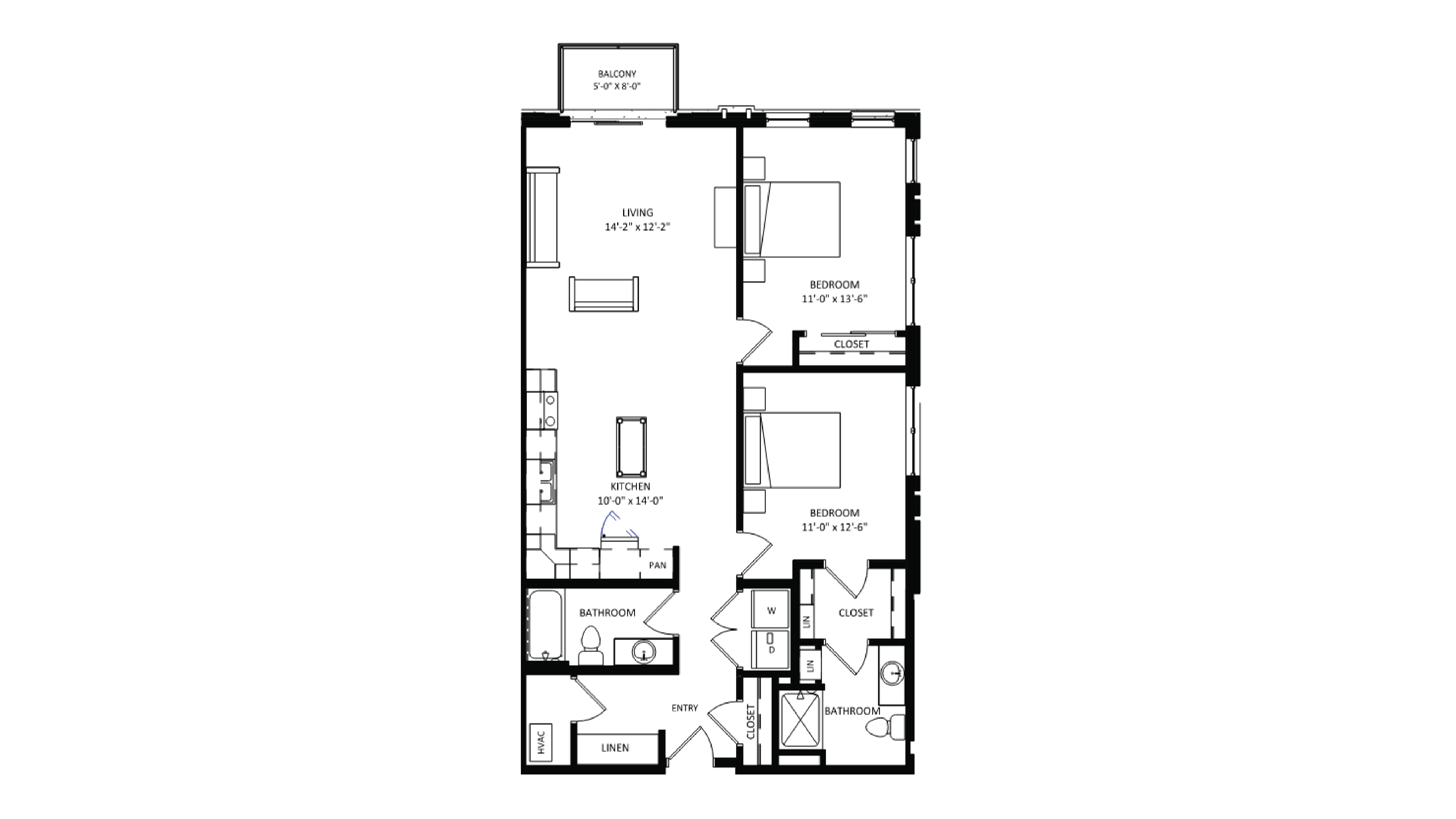 ULI The Irwin N512 - 2 Bed, 2 Bath Floor Plan